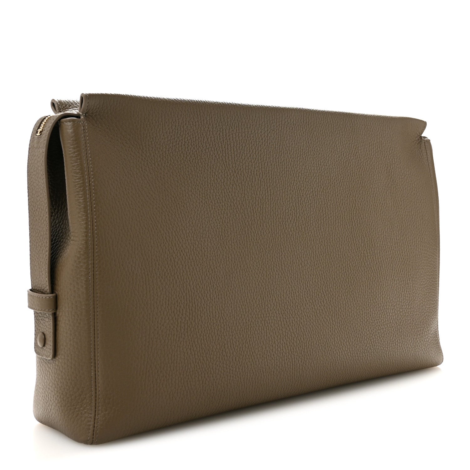 Grained Calfskin Large Zipped Pouch Dark Khaki — view 3