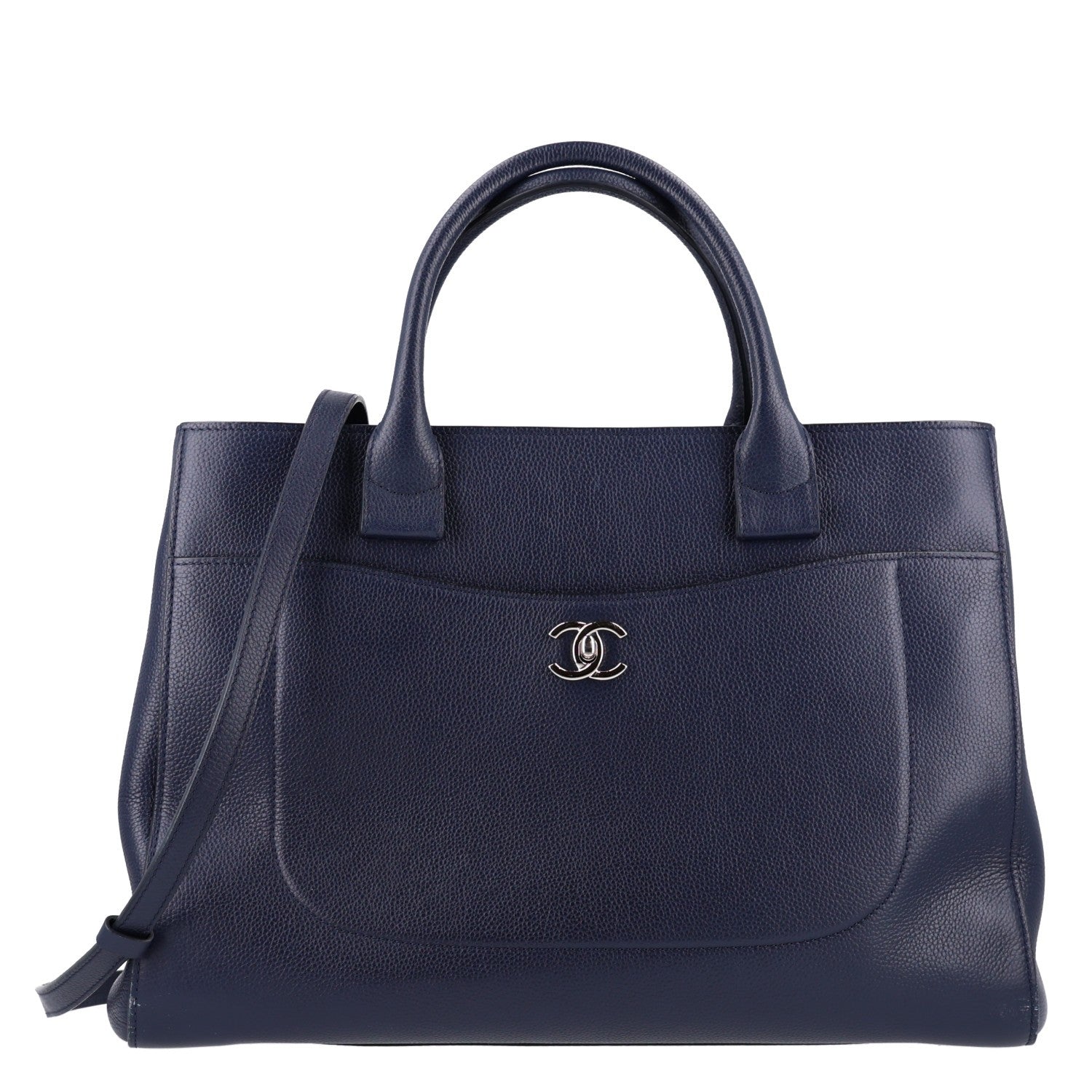Grained Calfskin Large Neo Executive Shopper Tote Dark Blue