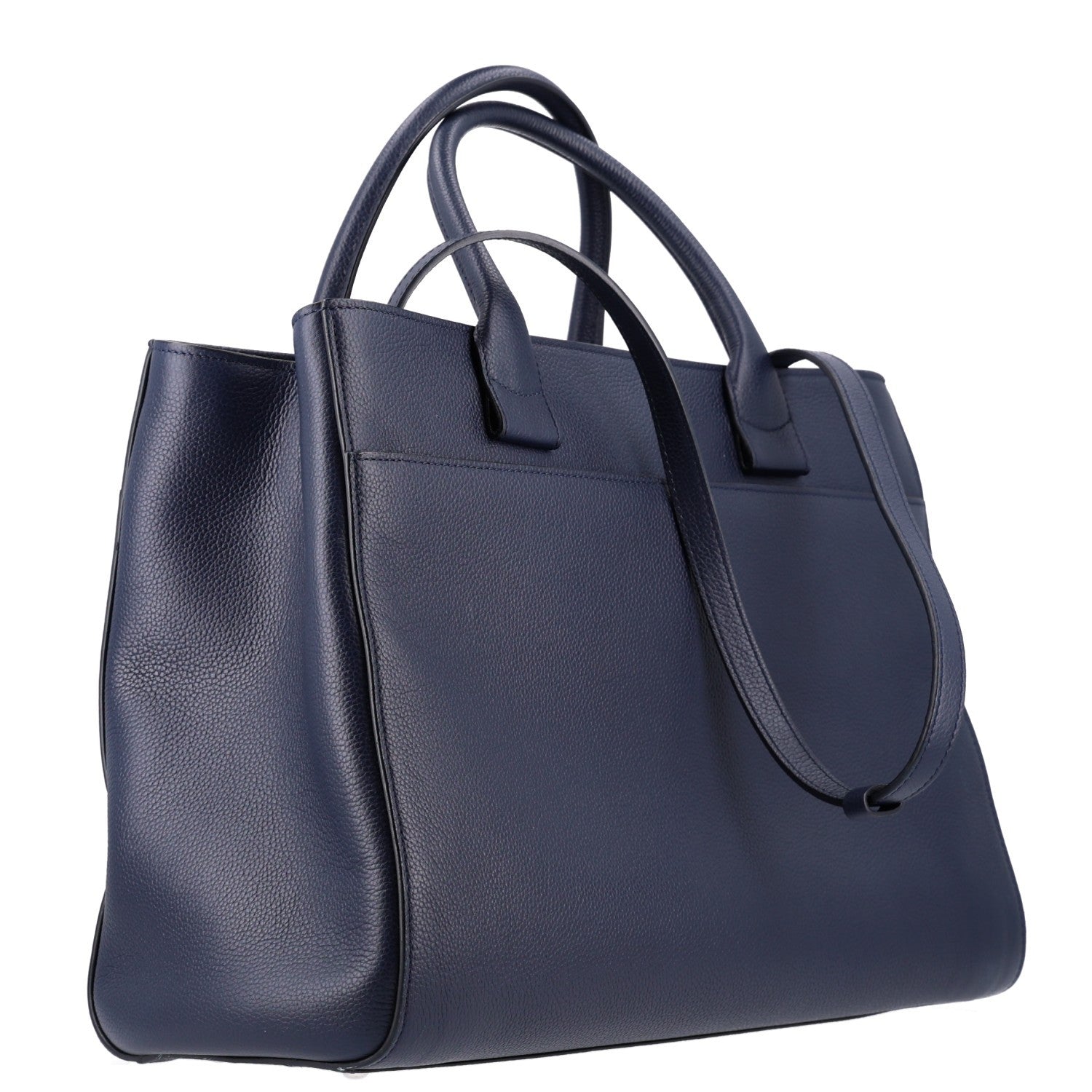Grained Calfskin Large Neo Executive Shopper Tote Dark Blue — view 3