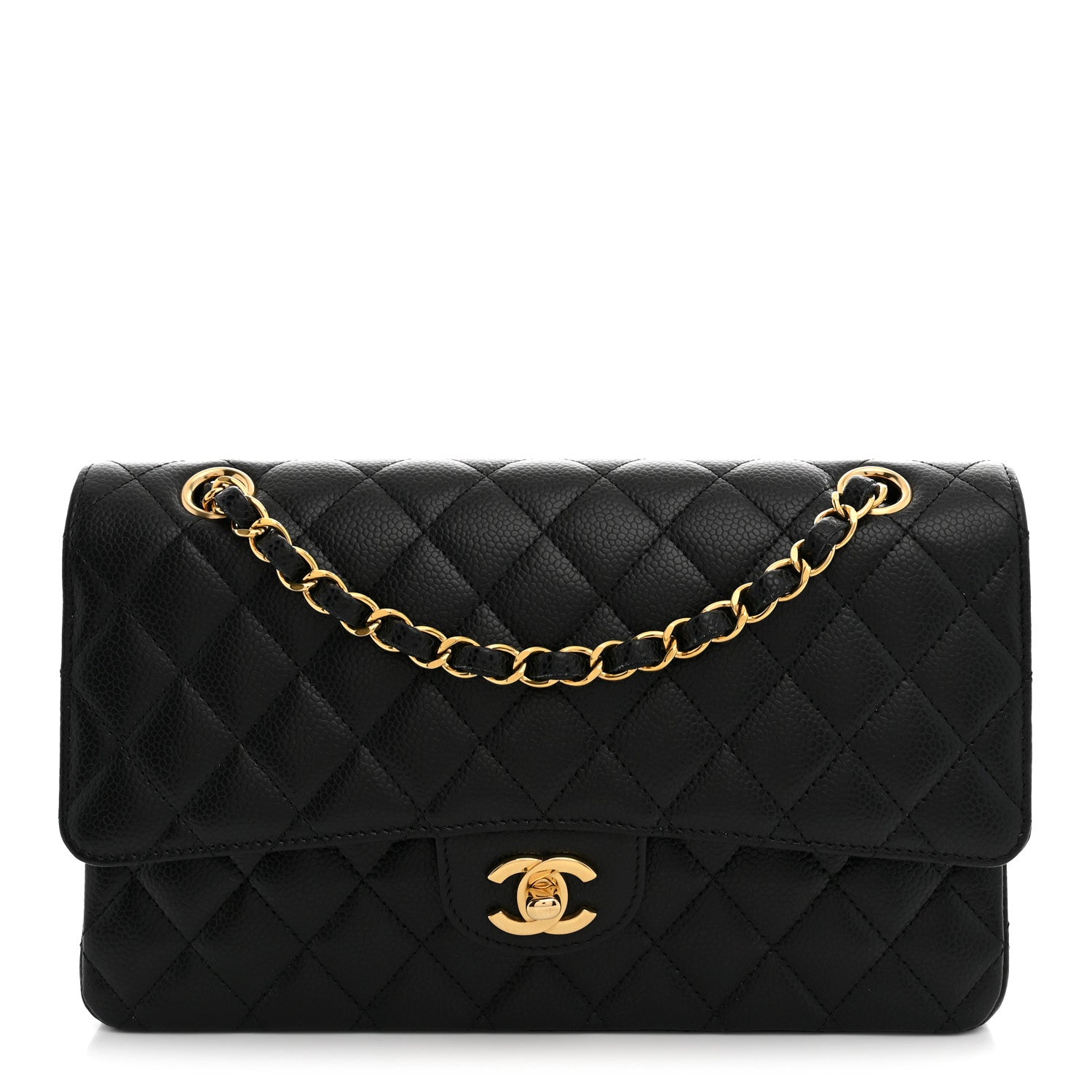 Caviar Quilted Medium Double Flap Black