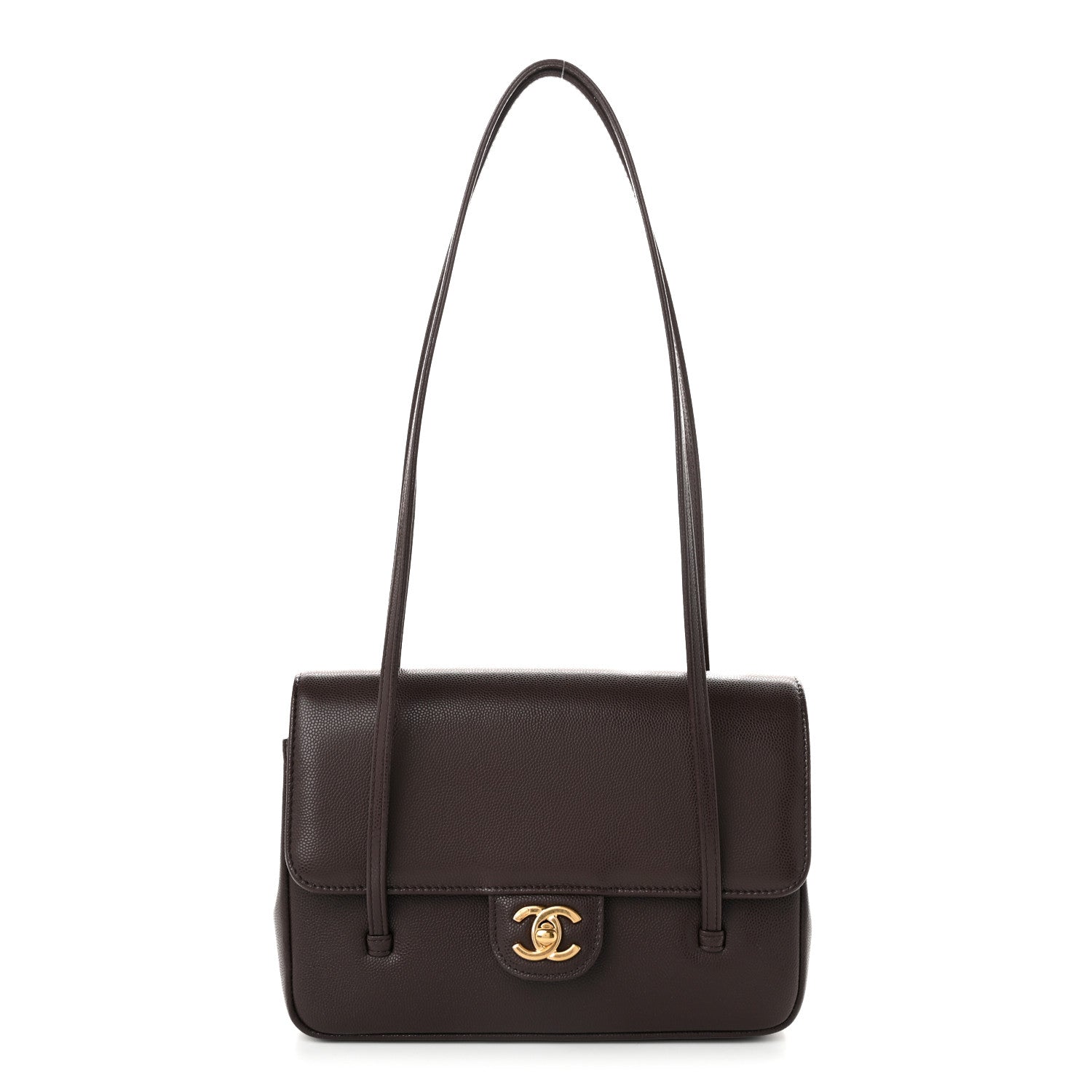 Shiny Caviar Preppy Coco Small Flap Dark Brown