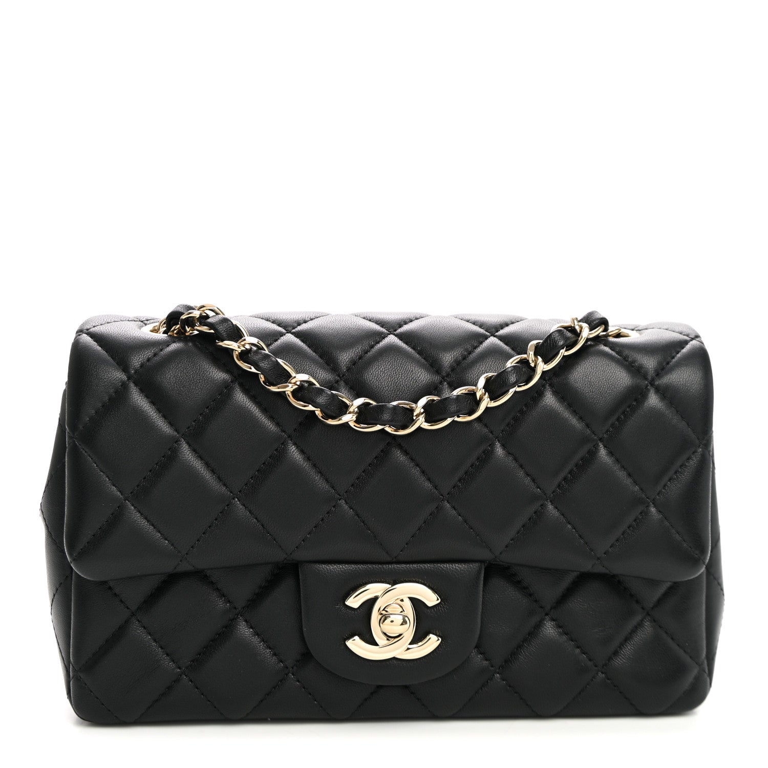Lambskin Quilted Mini Rectangular Flap Black