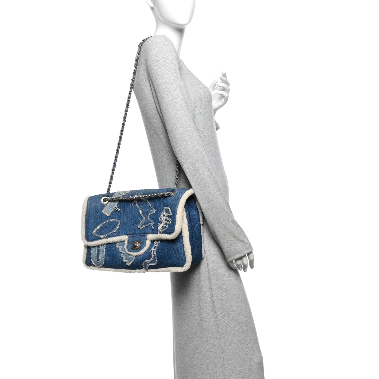 Denim Shearling Hieroglyph Flap Blue — view 2