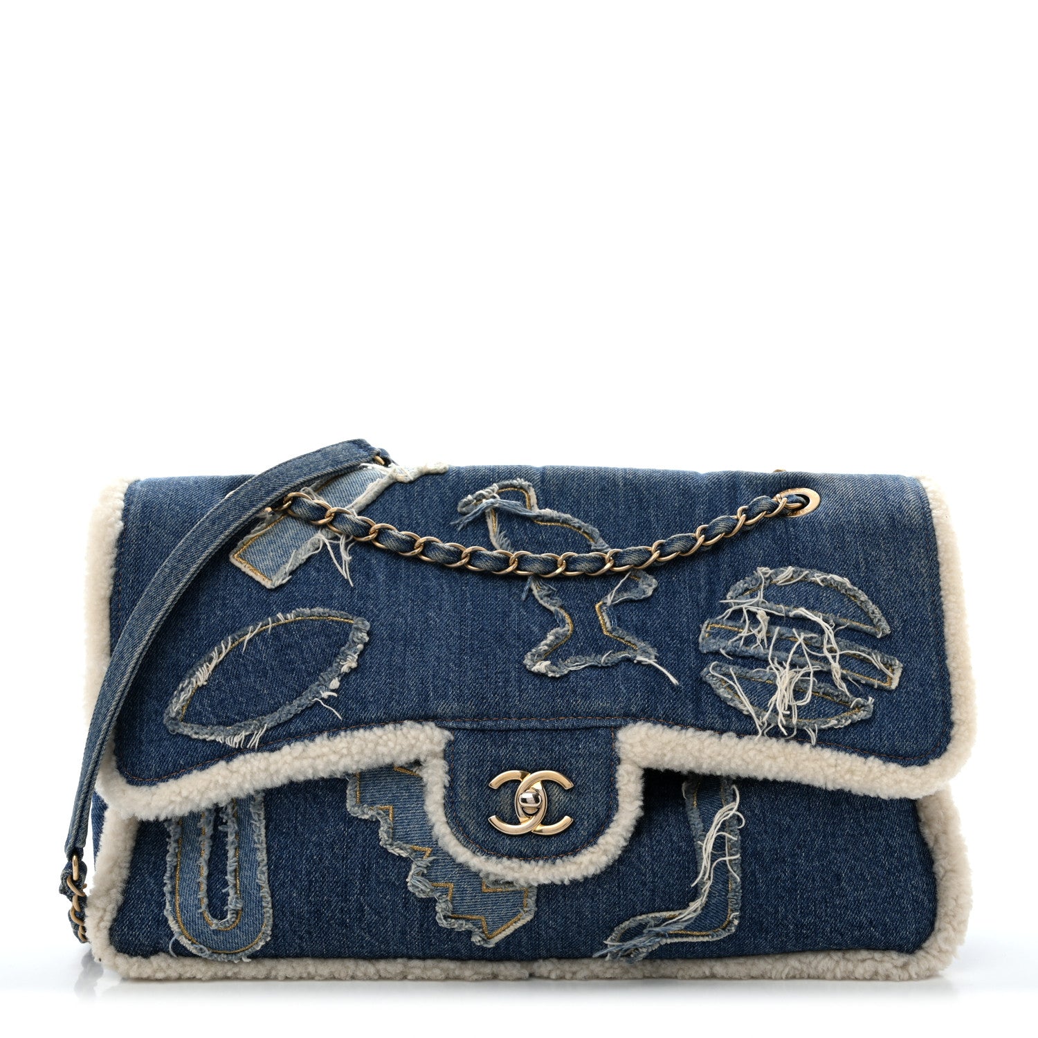 Denim Shearling Hieroglyph Flap Blue — view 3