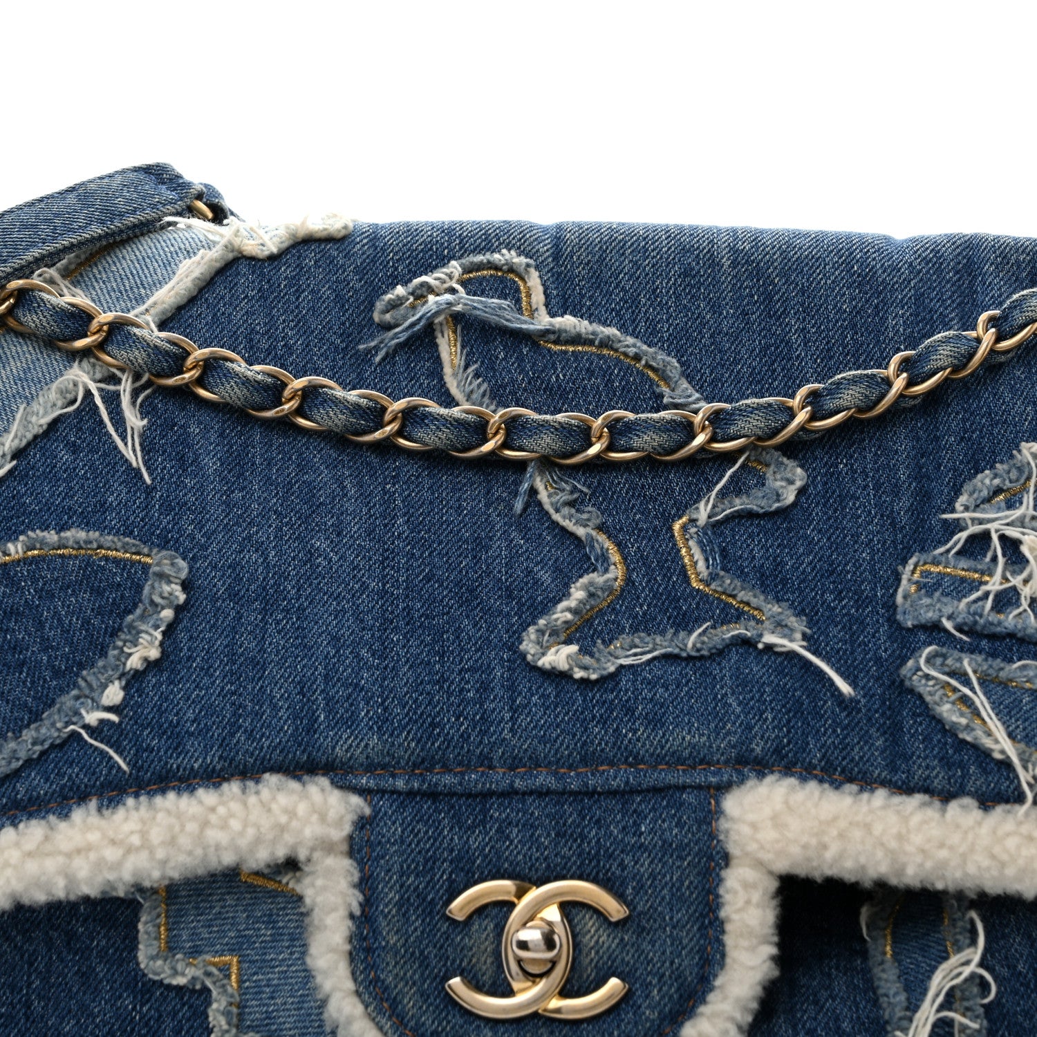 Denim Shearling Hieroglyph Flap Blue — view 4