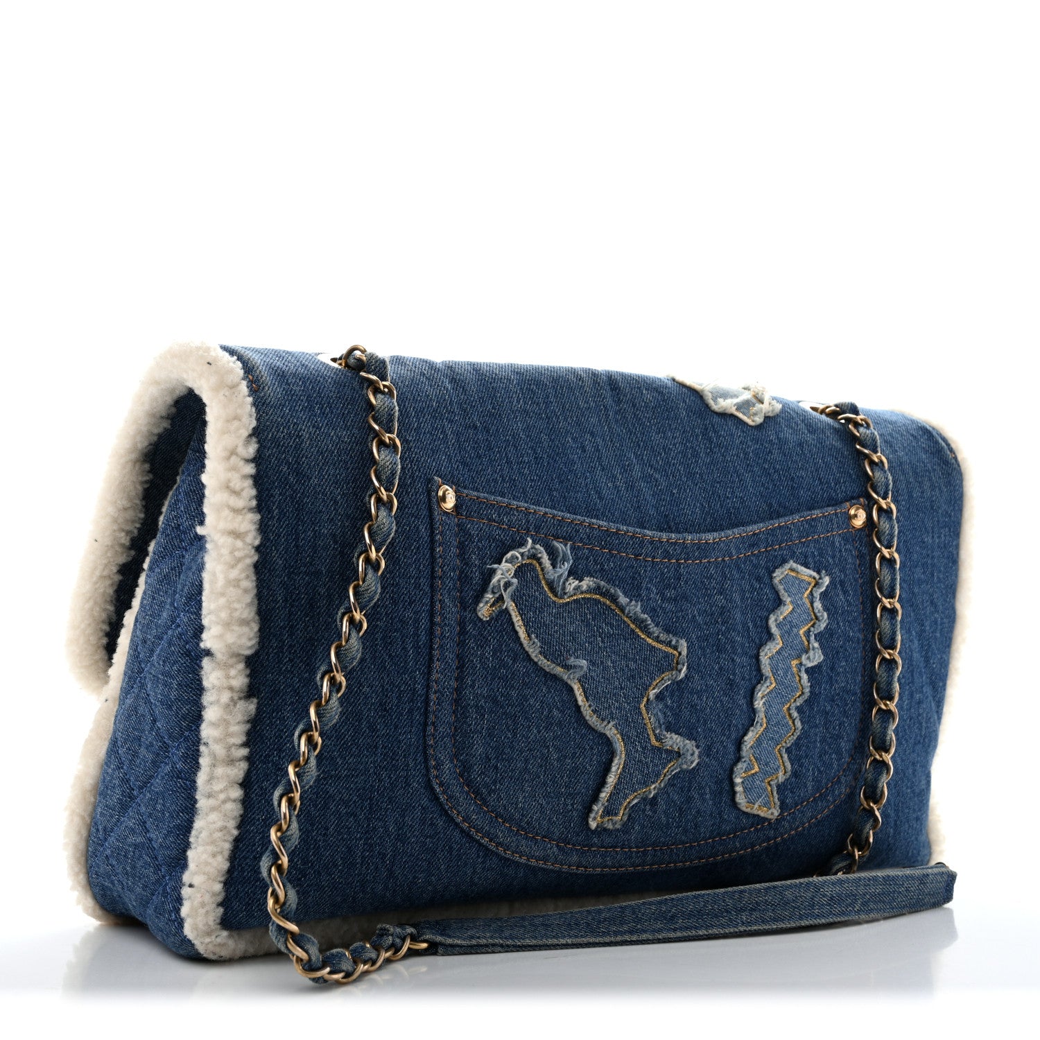 Denim Shearling Hieroglyph Flap Blue — view 5