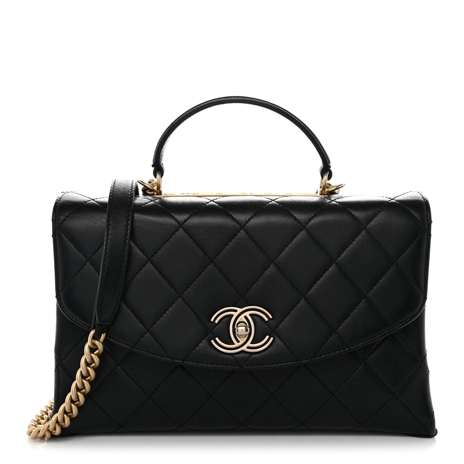 Lambskin Quilted Large Trendy Spirit Top Handle Bag Black