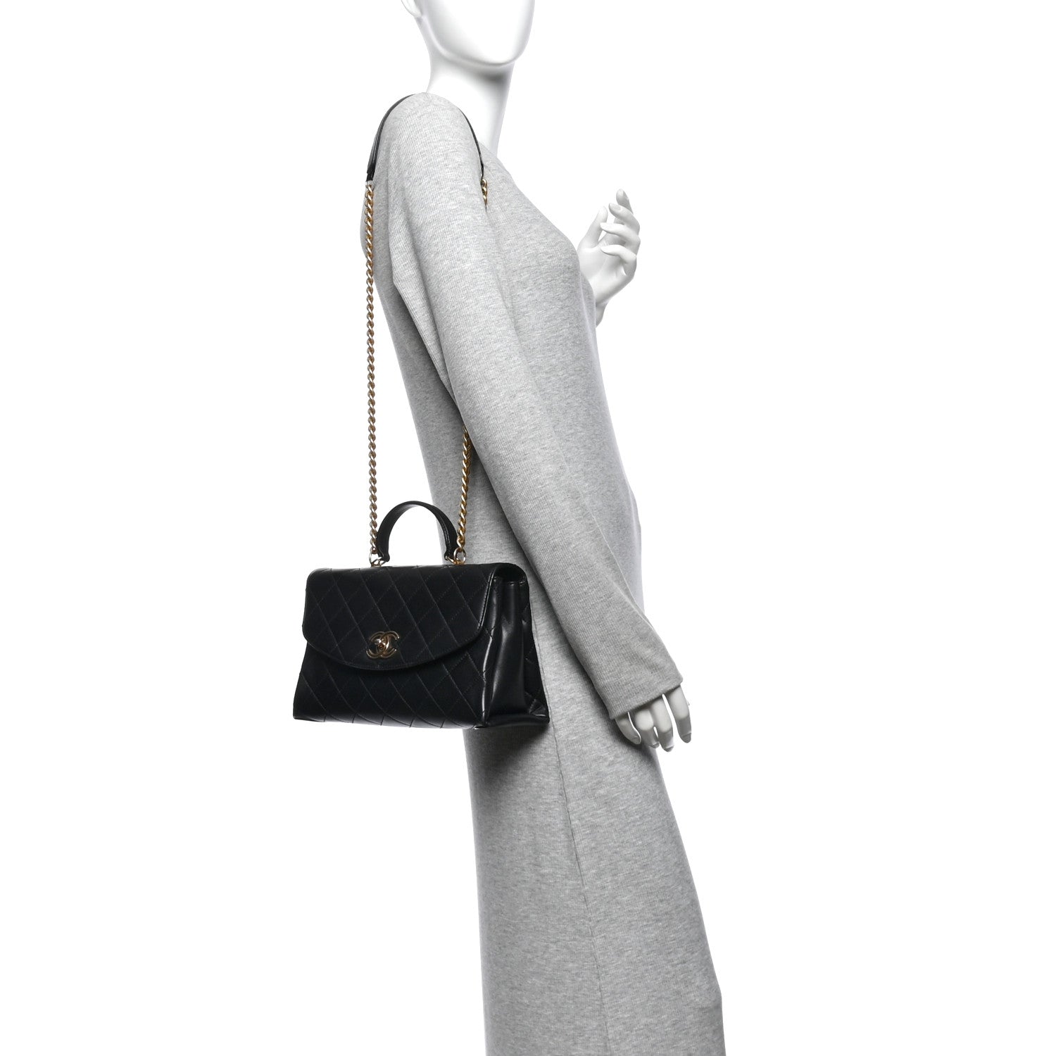 Lambskin Quilted Large Trendy Spirit Top Handle Bag Black — view 2