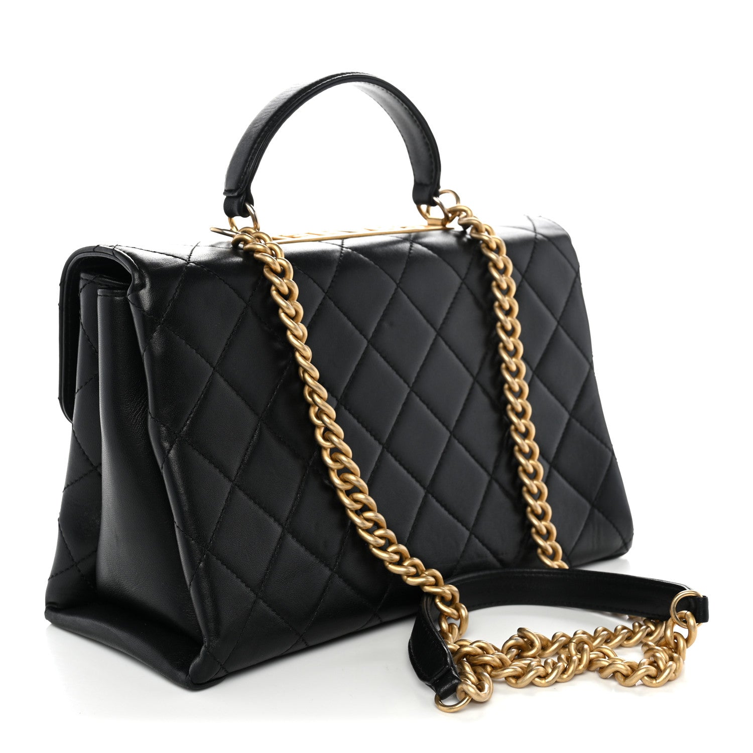 Lambskin Quilted Large Trendy Spirit Top Handle Bag Black — view 3