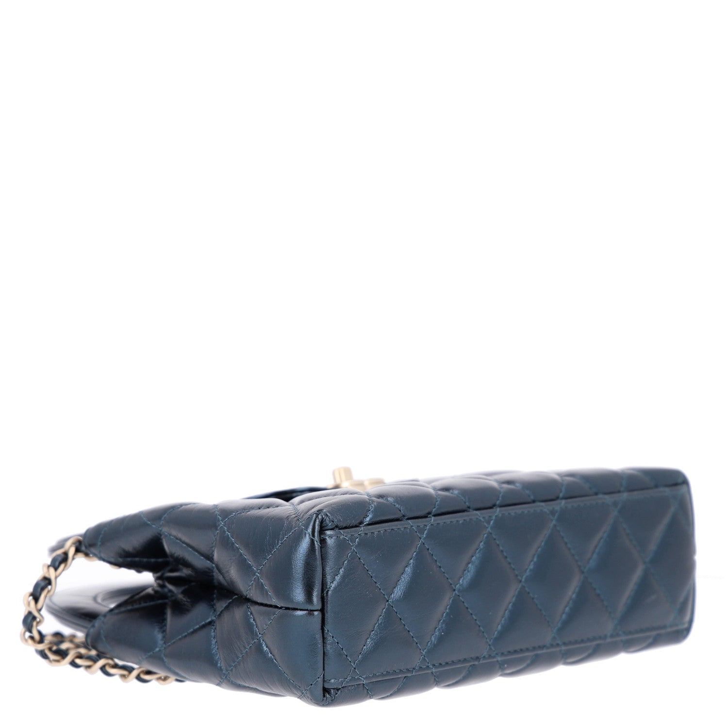 Metallic Aged Calfskin Quilted Nano Kelly Shopper Navy — view 4