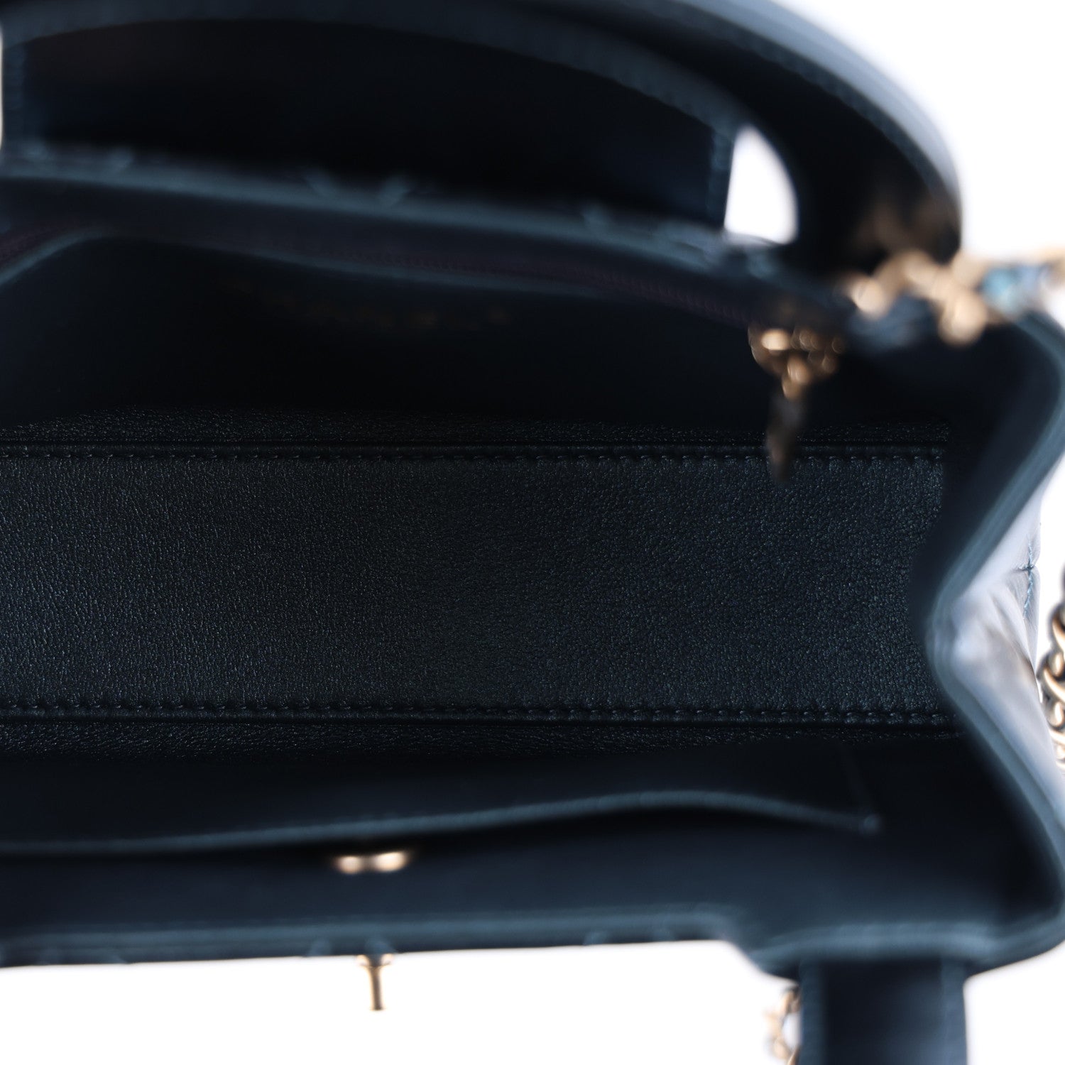 Metallic Aged Calfskin Quilted Nano Kelly Shopper Navy — view 5