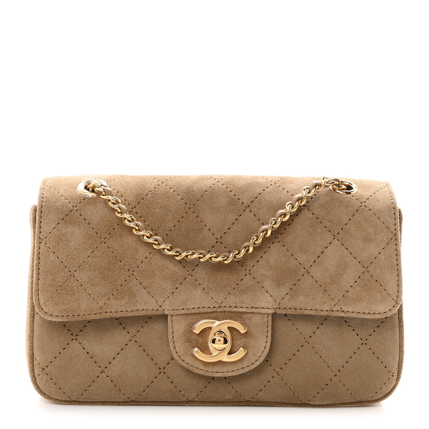 Suede Calfskin Mini Souplissimo Flap Dark Beige