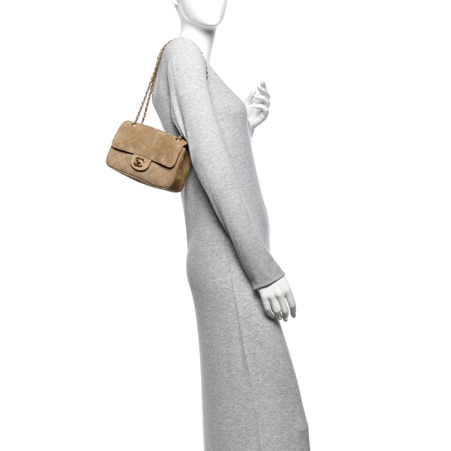 Suede Calfskin Mini Souplissimo Flap Dark Beige — view 2