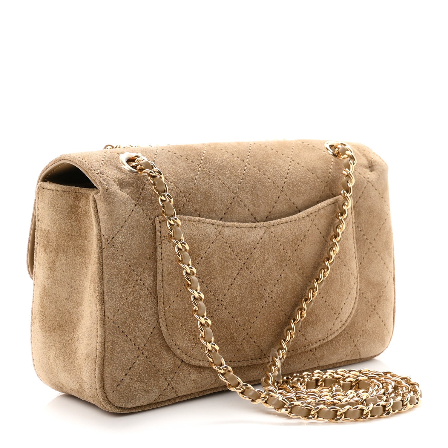Suede Calfskin Mini Souplissimo Flap Dark Beige — view 3