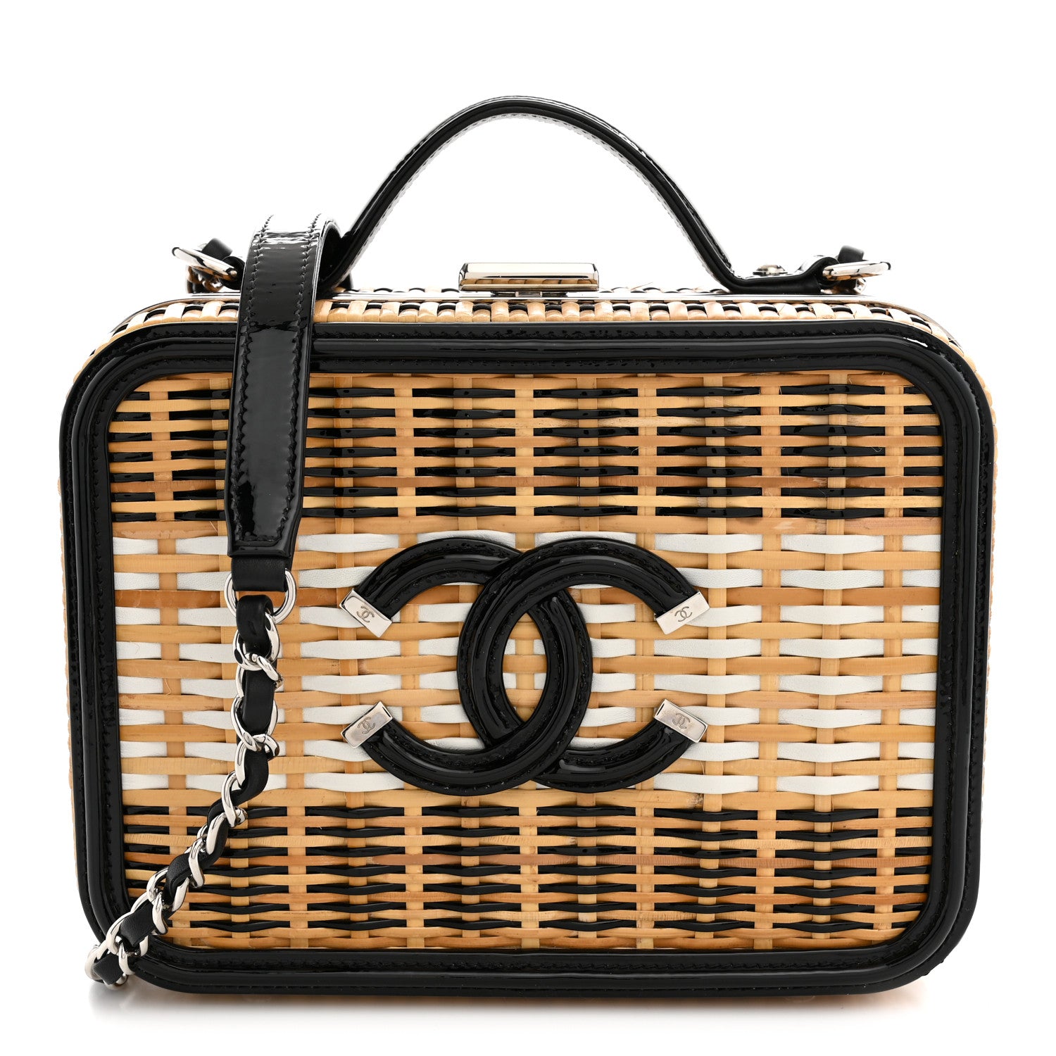 Raffia Patent Medium CC Filigree Vanity Case Black — view 1