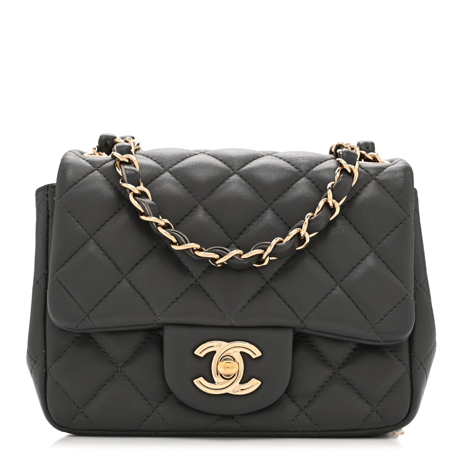 Lambskin Quilted Mini Square Flap Dark Grey