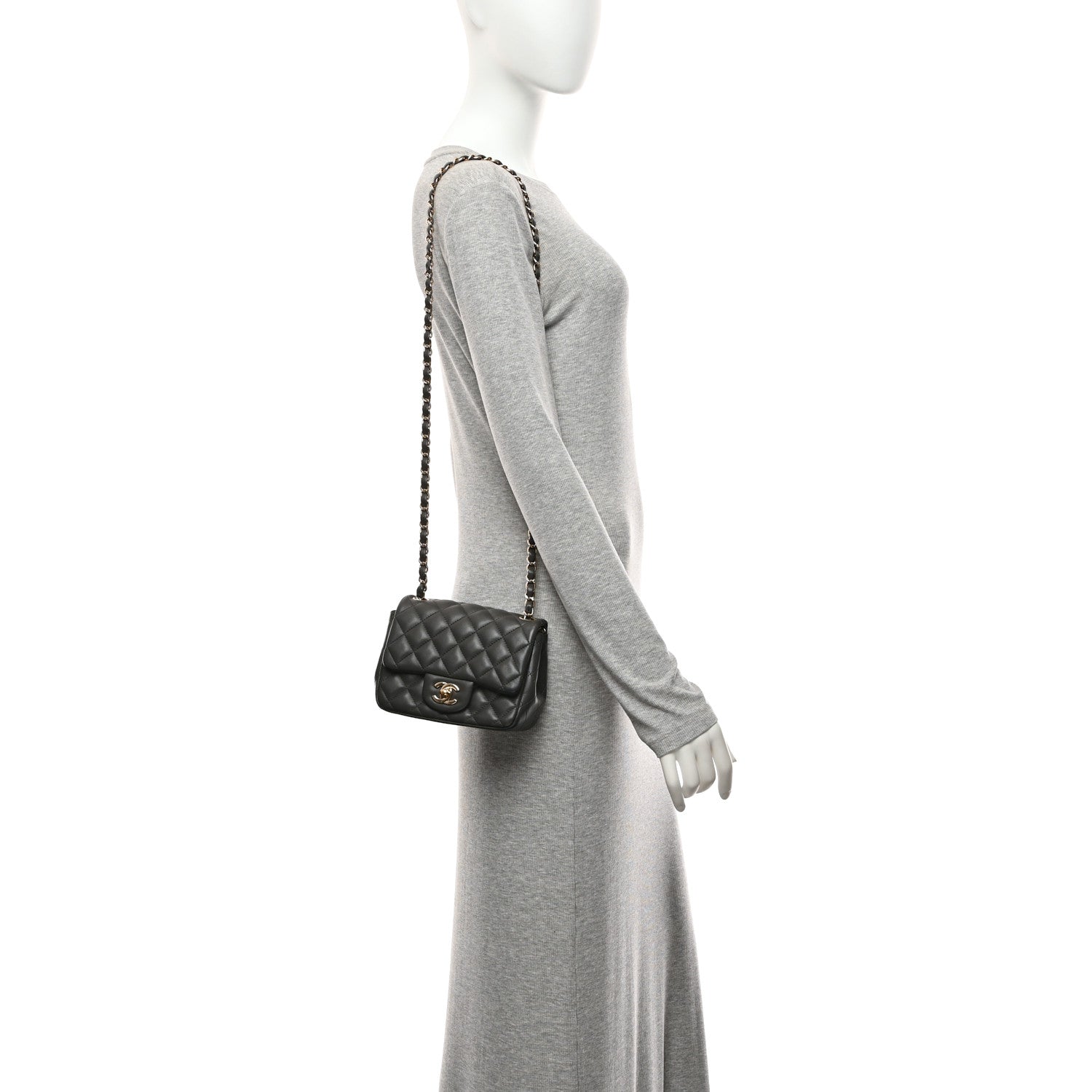 Lambskin Quilted Mini Square Flap Dark Grey — view 2