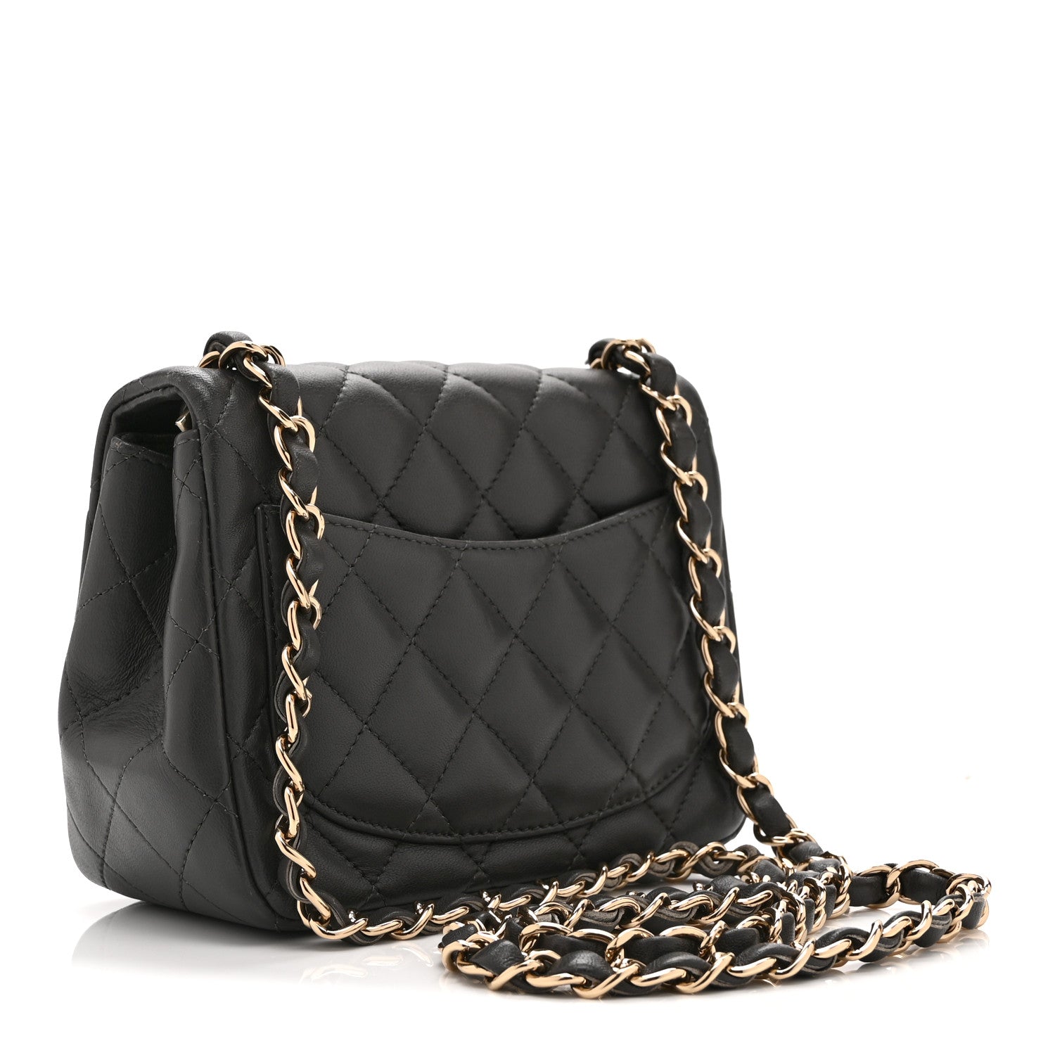 Lambskin Quilted Mini Square Flap Dark Grey — view 3