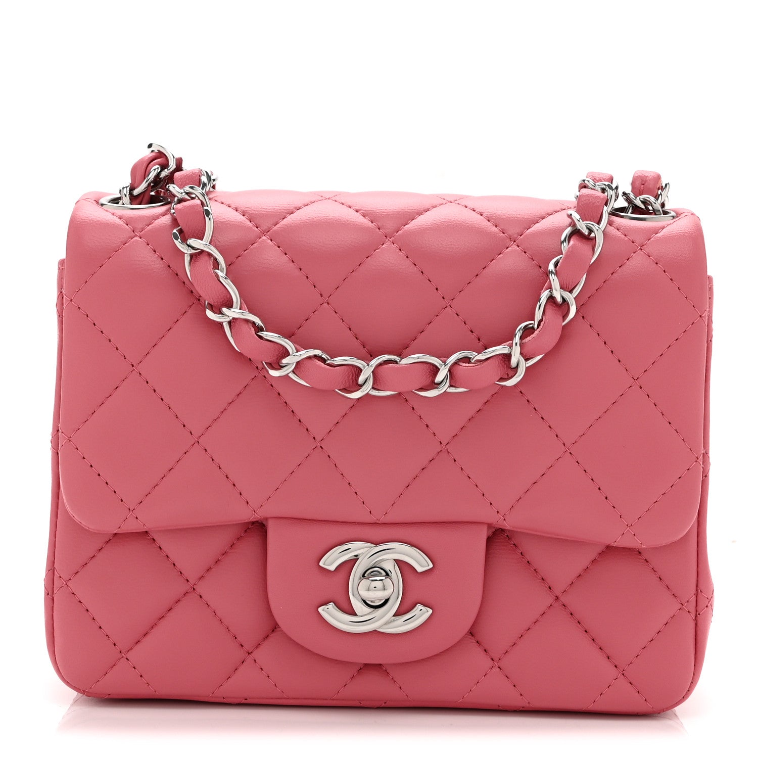 Lambskin Quilted Mini Square Flap Pink