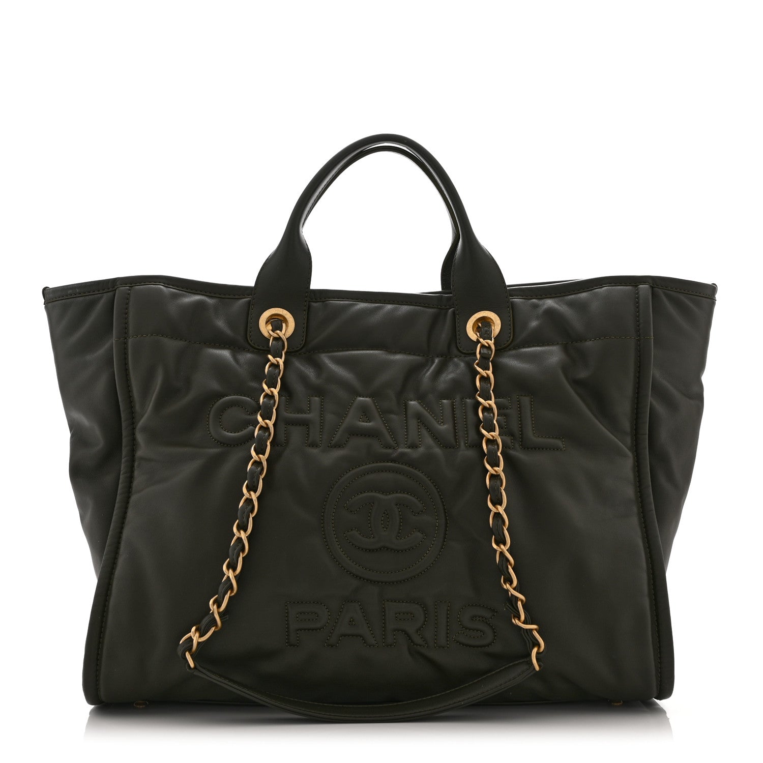 Calfskin Embossed Medium Deauville Tote Khaki