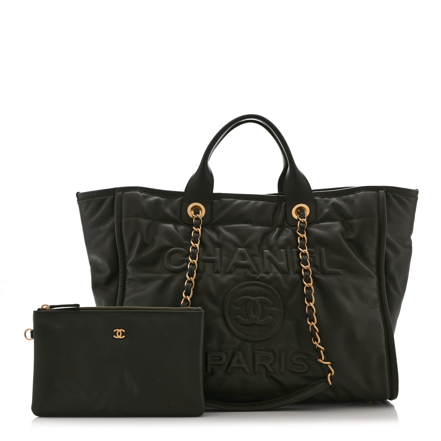 Calfskin Embossed Medium Deauville Tote Khaki — view 3