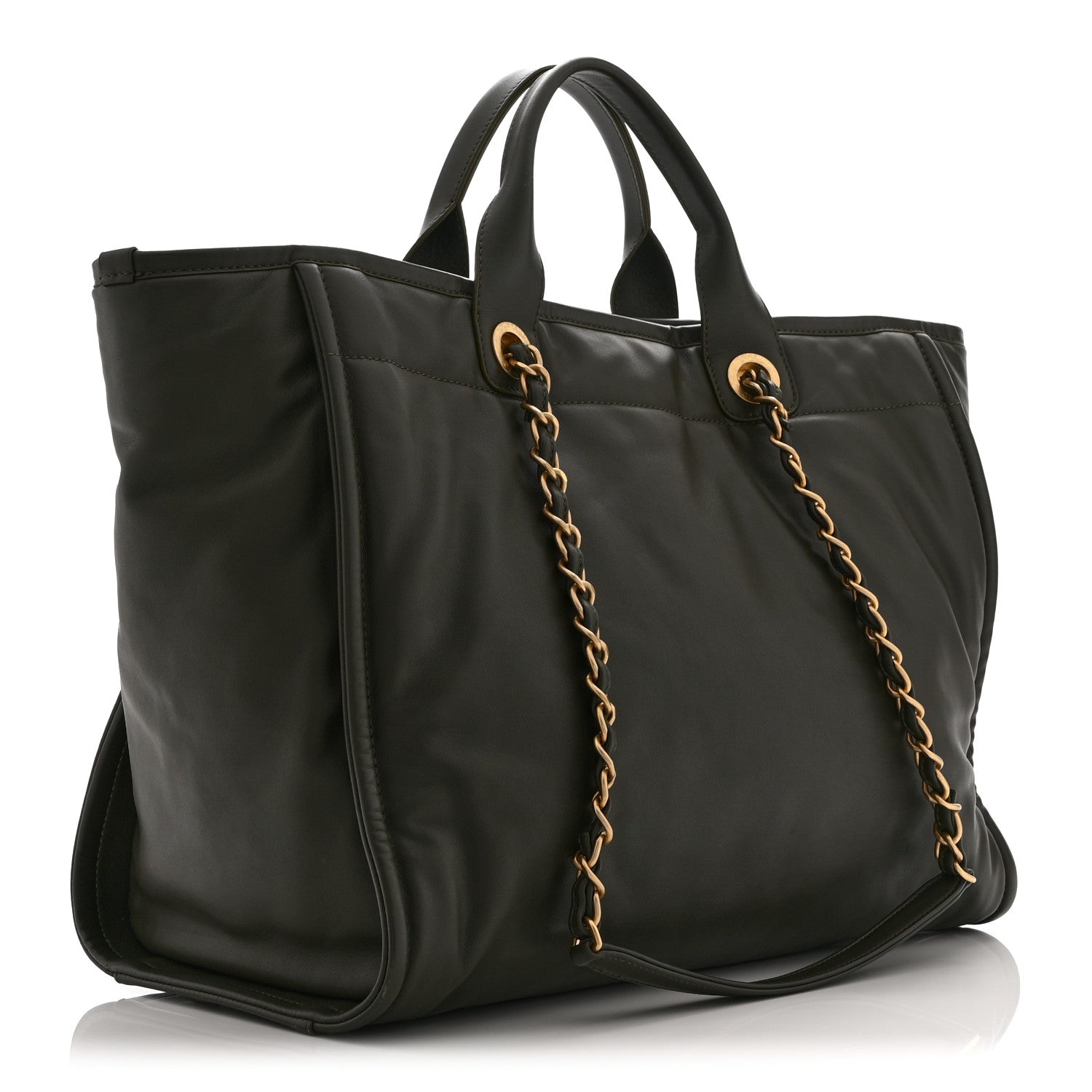 Calfskin Embossed Medium Deauville Tote Khaki — view 4