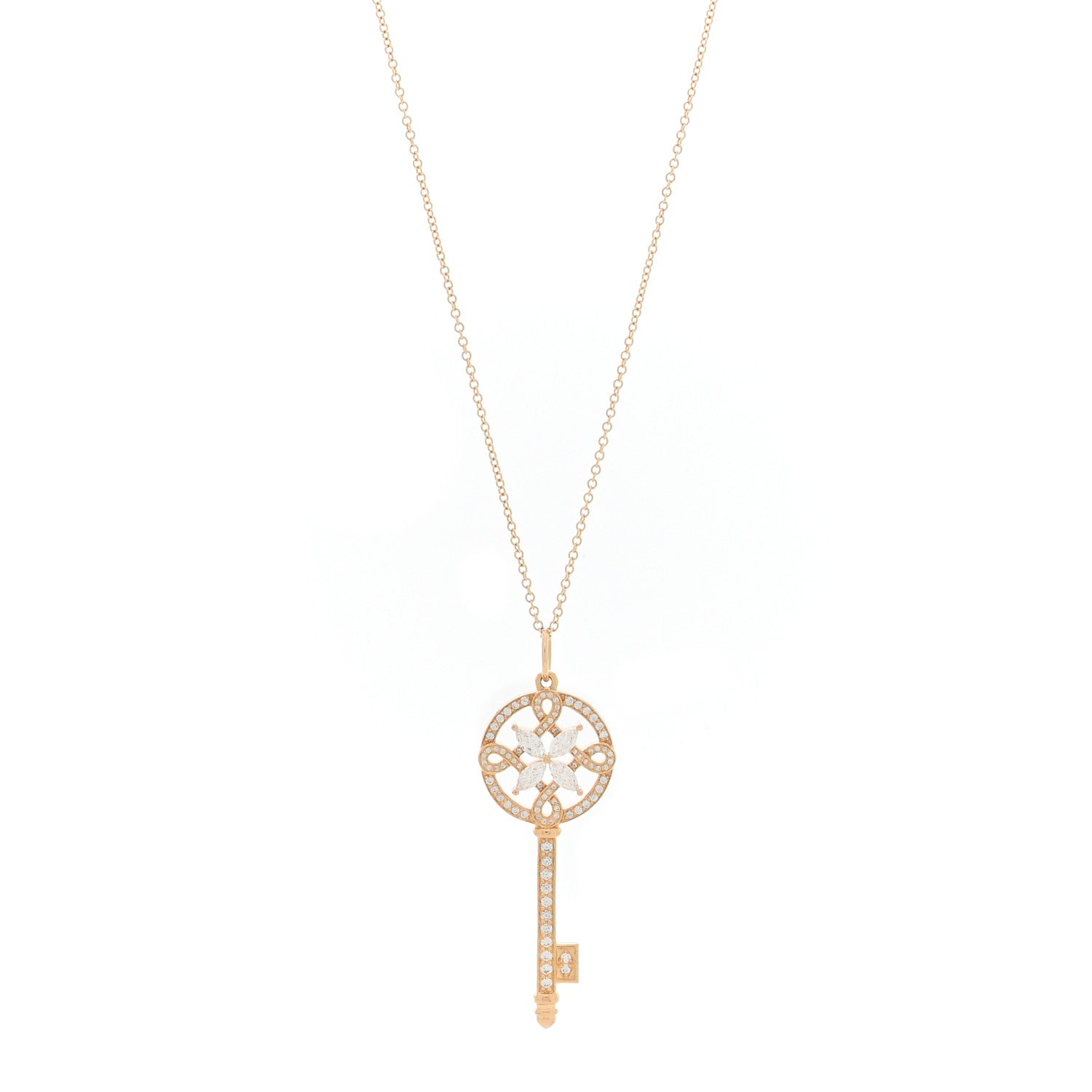 18K Rose Gold Diamond Round Victoria Key Pendant Necklace