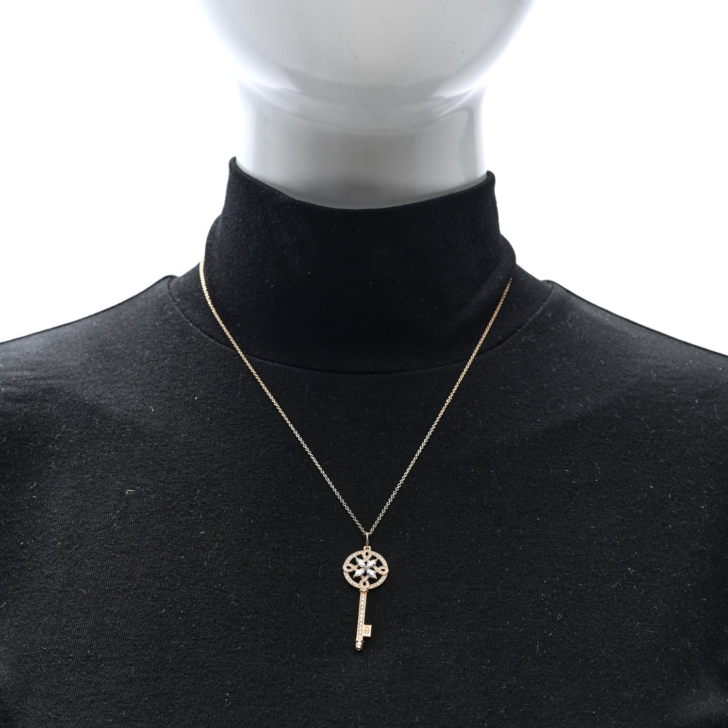 18K Rose Gold Diamond Round Victoria Key Pendant Necklace — view 2