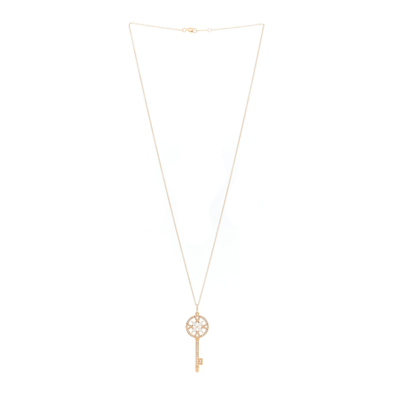 18K Rose Gold Diamond Round Victoria Key Pendant Necklace — view 3