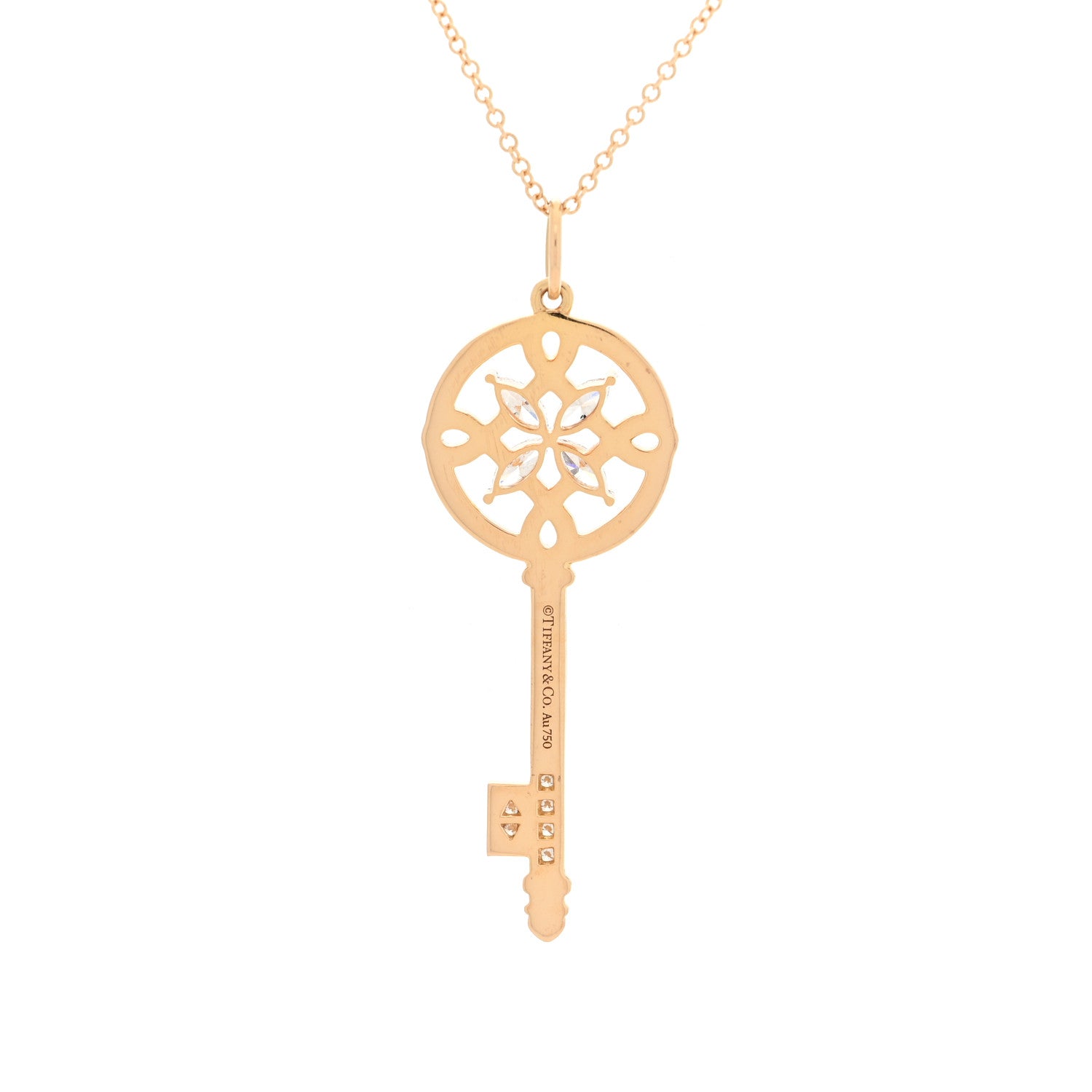 18K Rose Gold Diamond Round Victoria Key Pendant Necklace — view 5