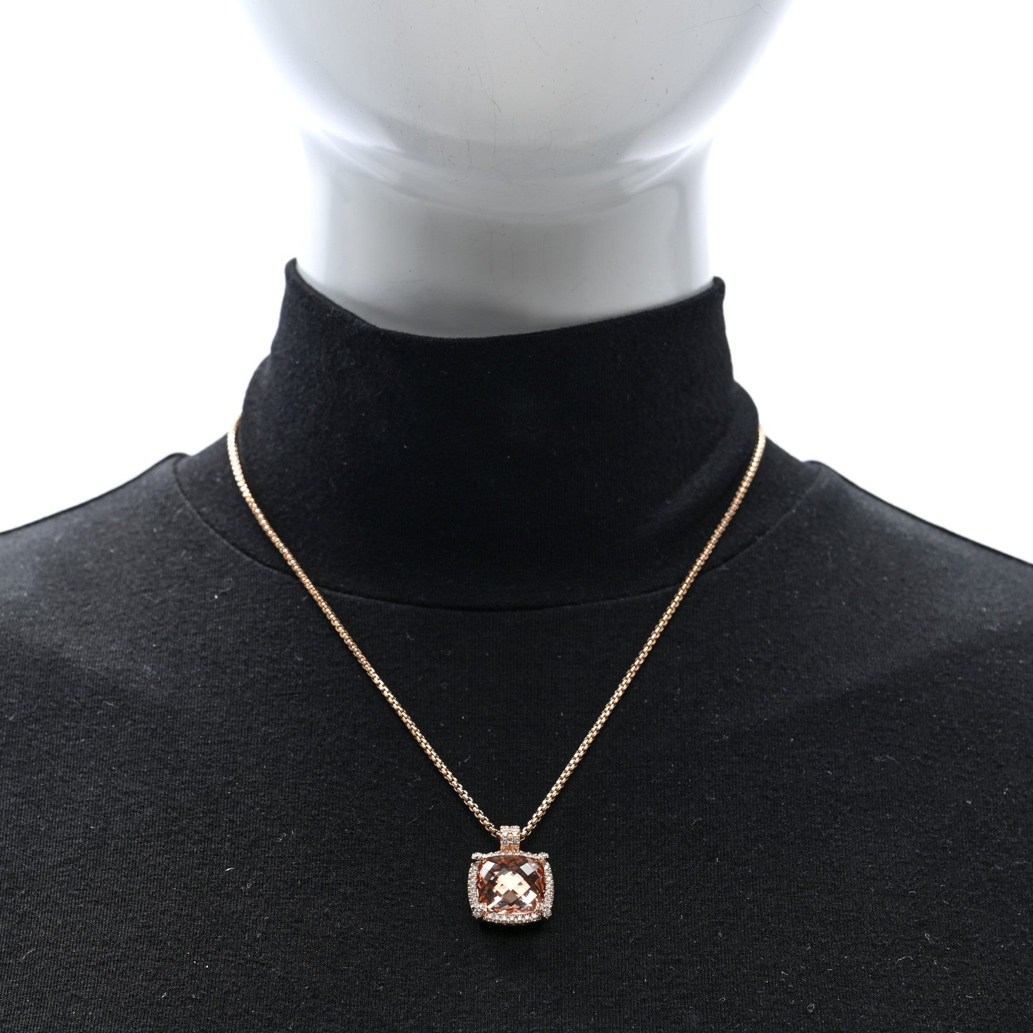 18K Rose Gold Diamond Morganite 14mm Chatelaine Pave Bezel Pendant Necklace — view 2