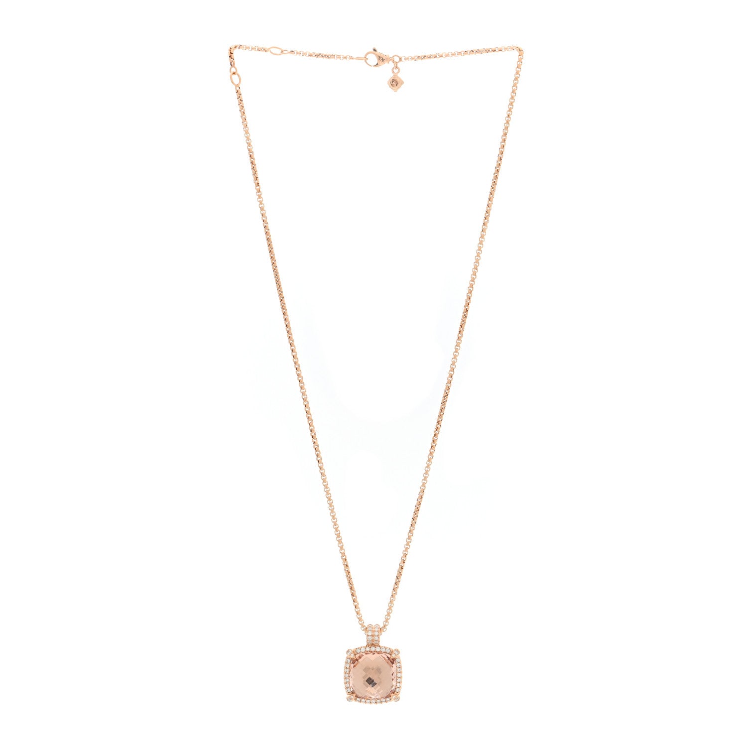 18K Rose Gold Diamond Morganite 14mm Chatelaine Pave Bezel Pendant Necklace — view 3