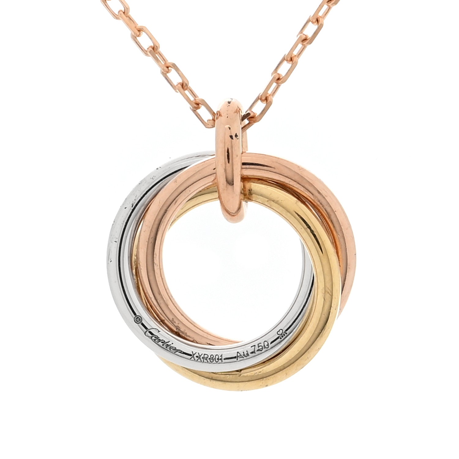 18K Pink White Yellow Gold Diamond Small Trinity Half Paved Pendant Necklace — view 5