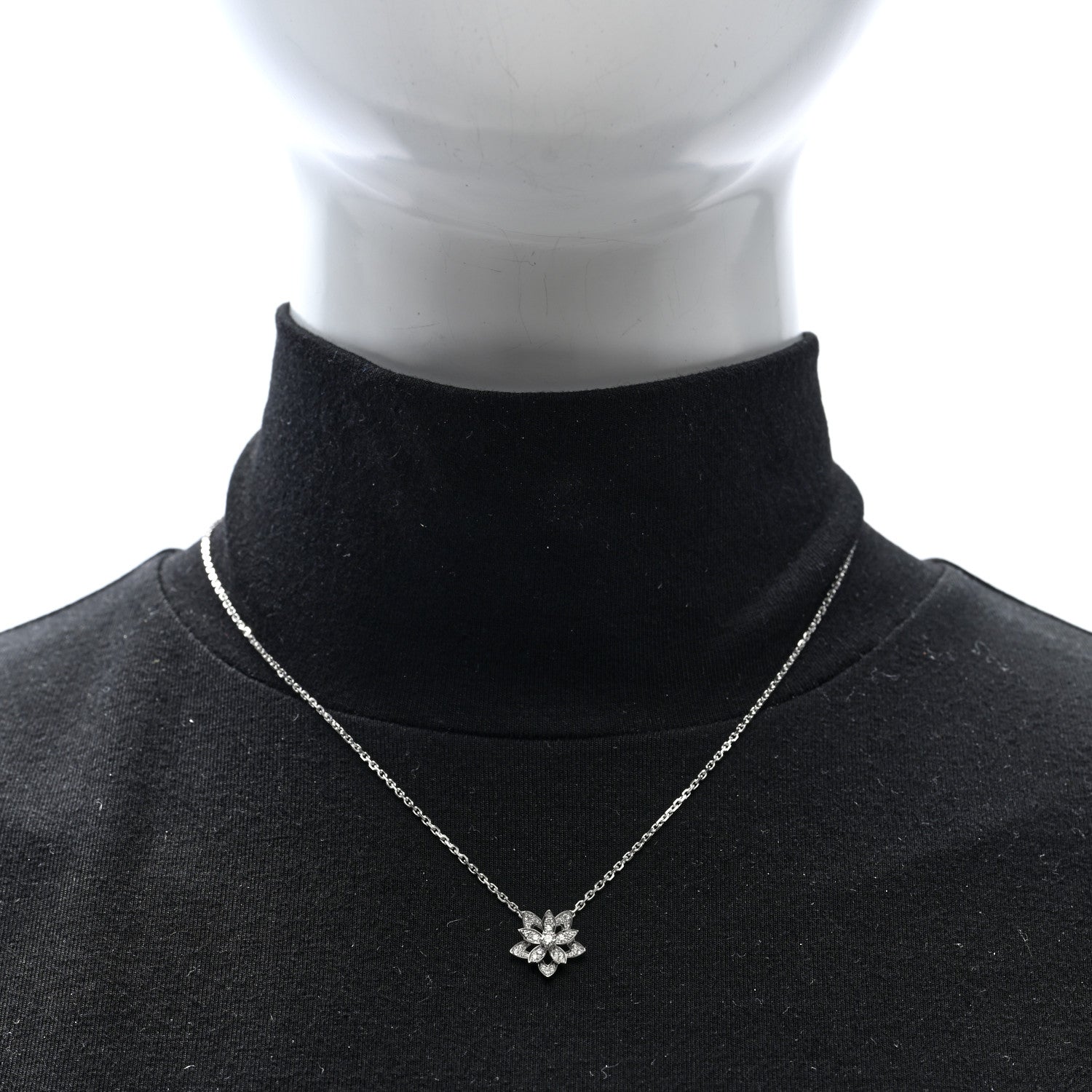 18K White Gold Diamond Mini Lotus Pendant Necklace — view 2