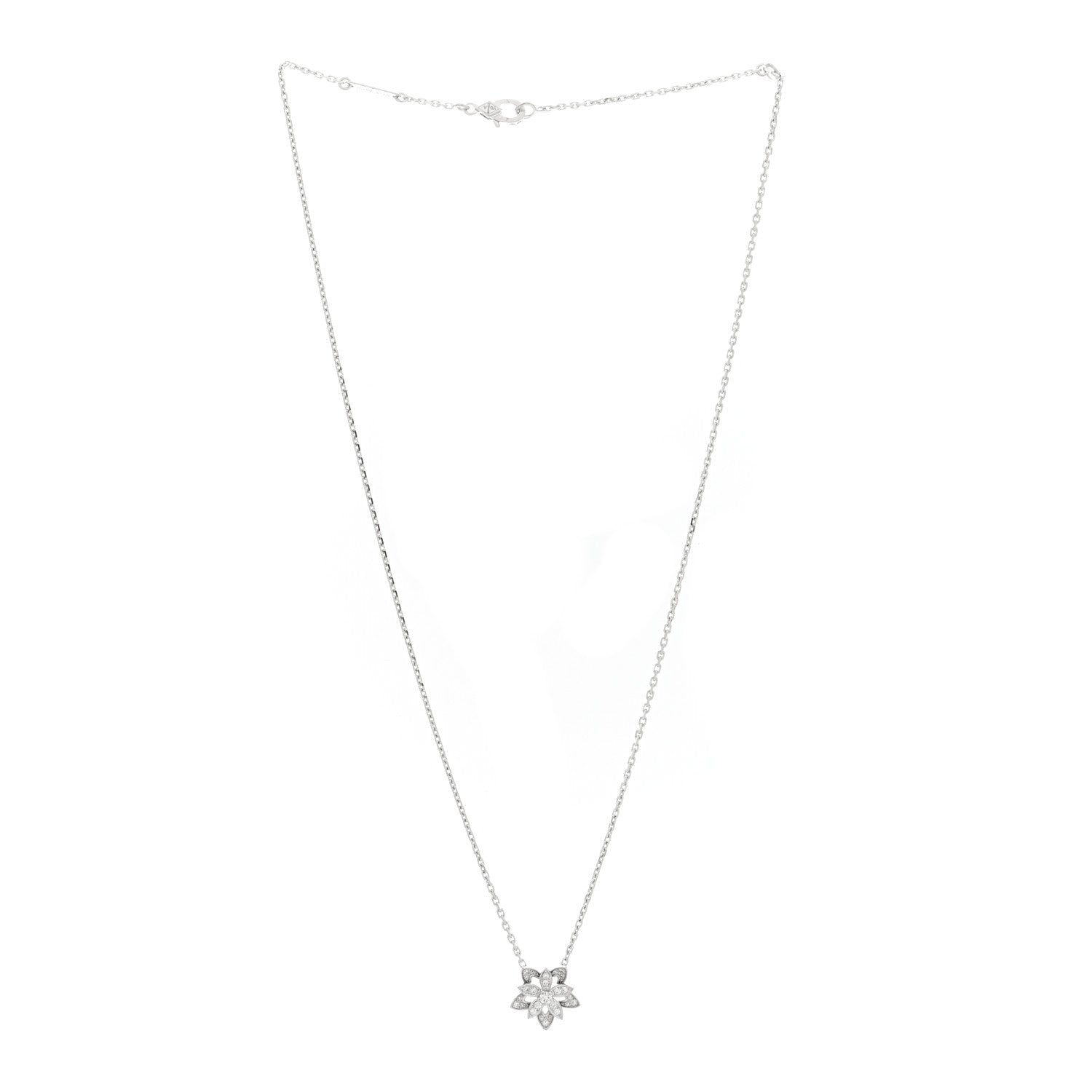 18K White Gold Diamond Mini Lotus Pendant Necklace — view 3