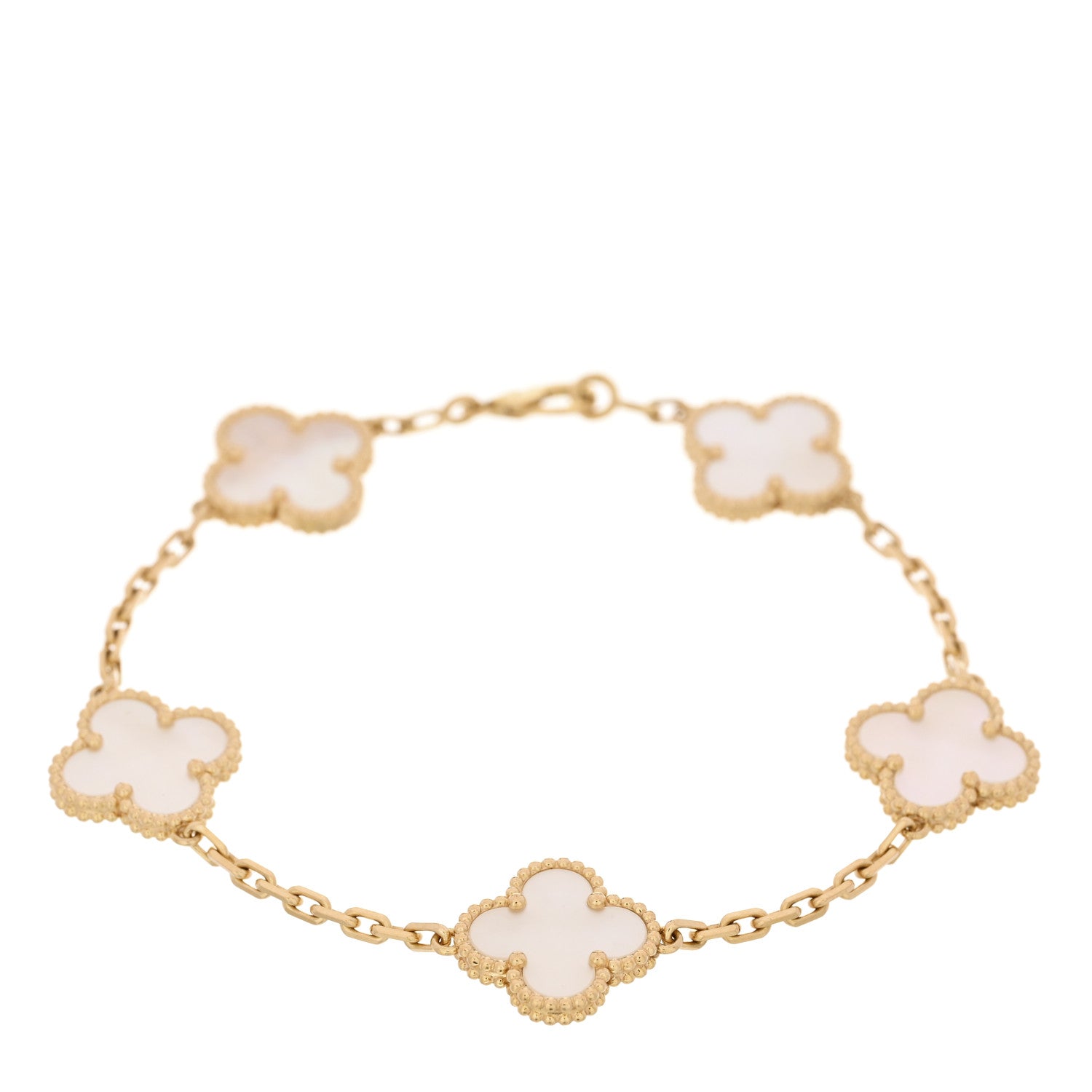 18K Yellow Gold Mother of Pearl 5 Motifs Vintage Alhambra Bracelet
