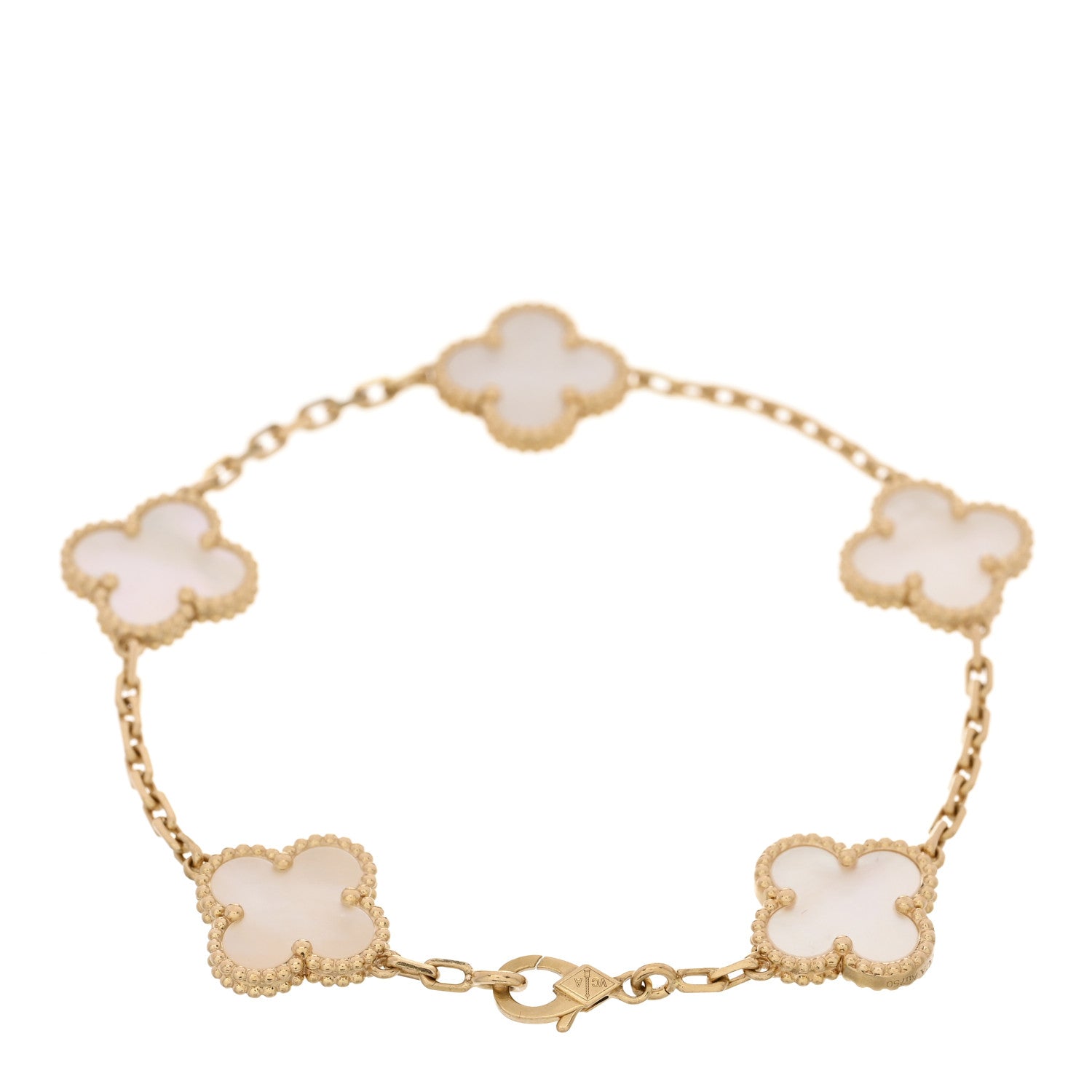 18K Yellow Gold Mother of Pearl 5 Motifs Vintage Alhambra Bracelet — view 2