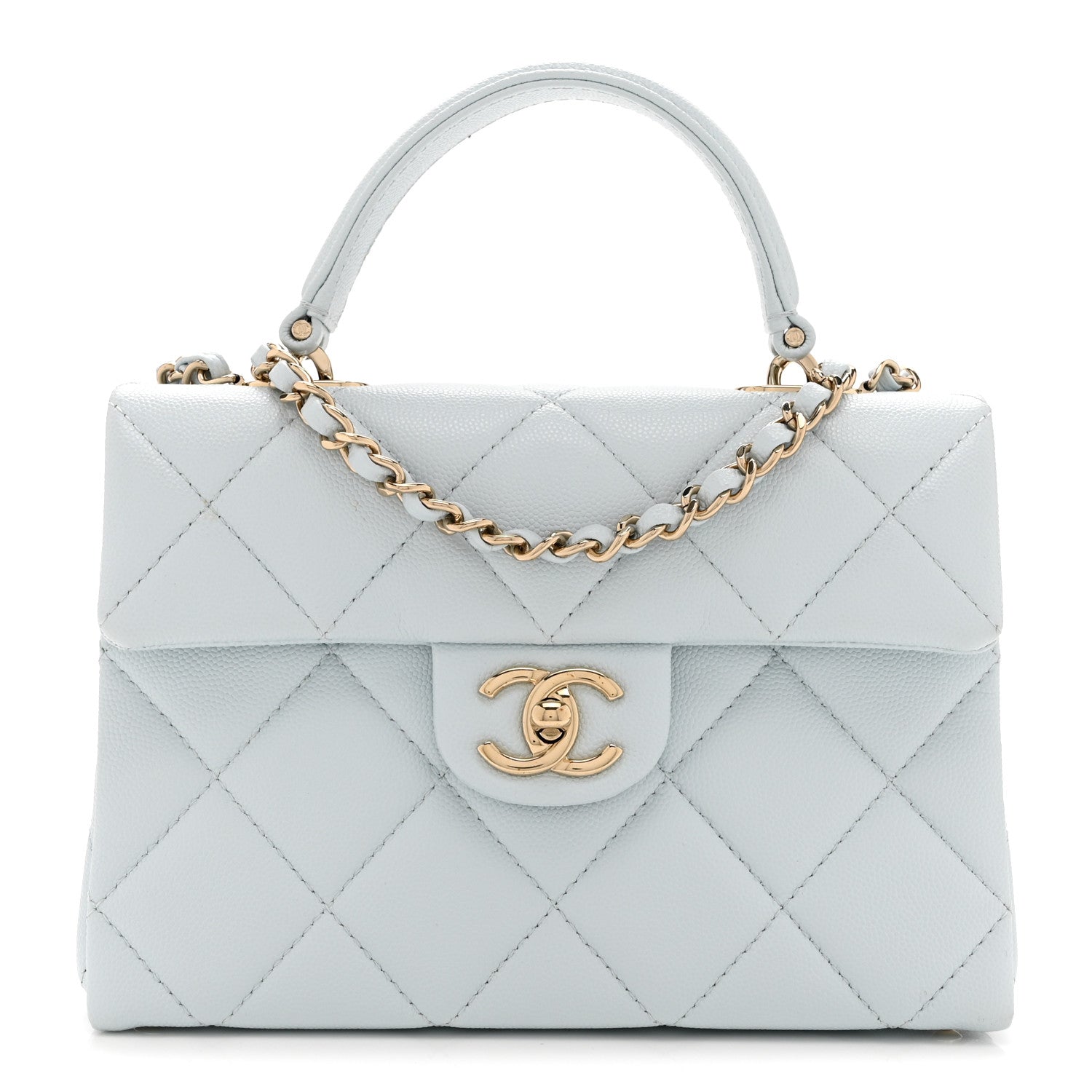 Caviar Quilted Mini Retro Twist Top Handle Flap Light Blue