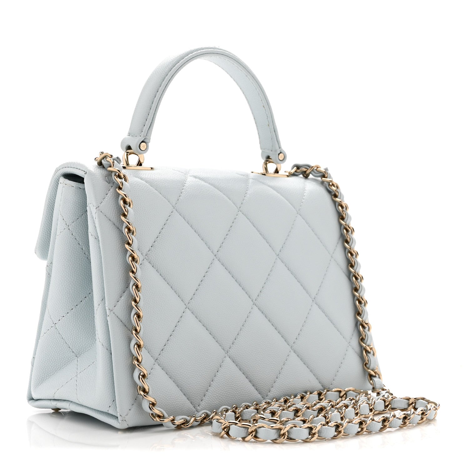 Caviar Quilted Mini Retro Twist Top Handle Flap Light Blue — view 3