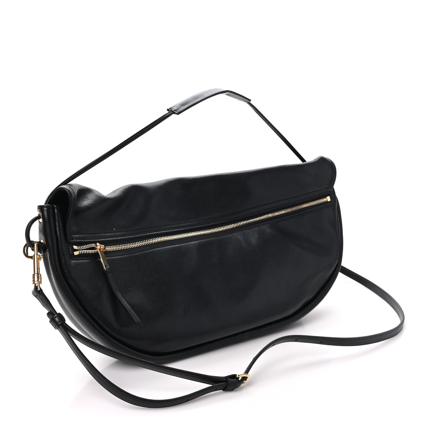 Shiny Lambskin Soft Triomphe Half Moon Bag Black — view 3