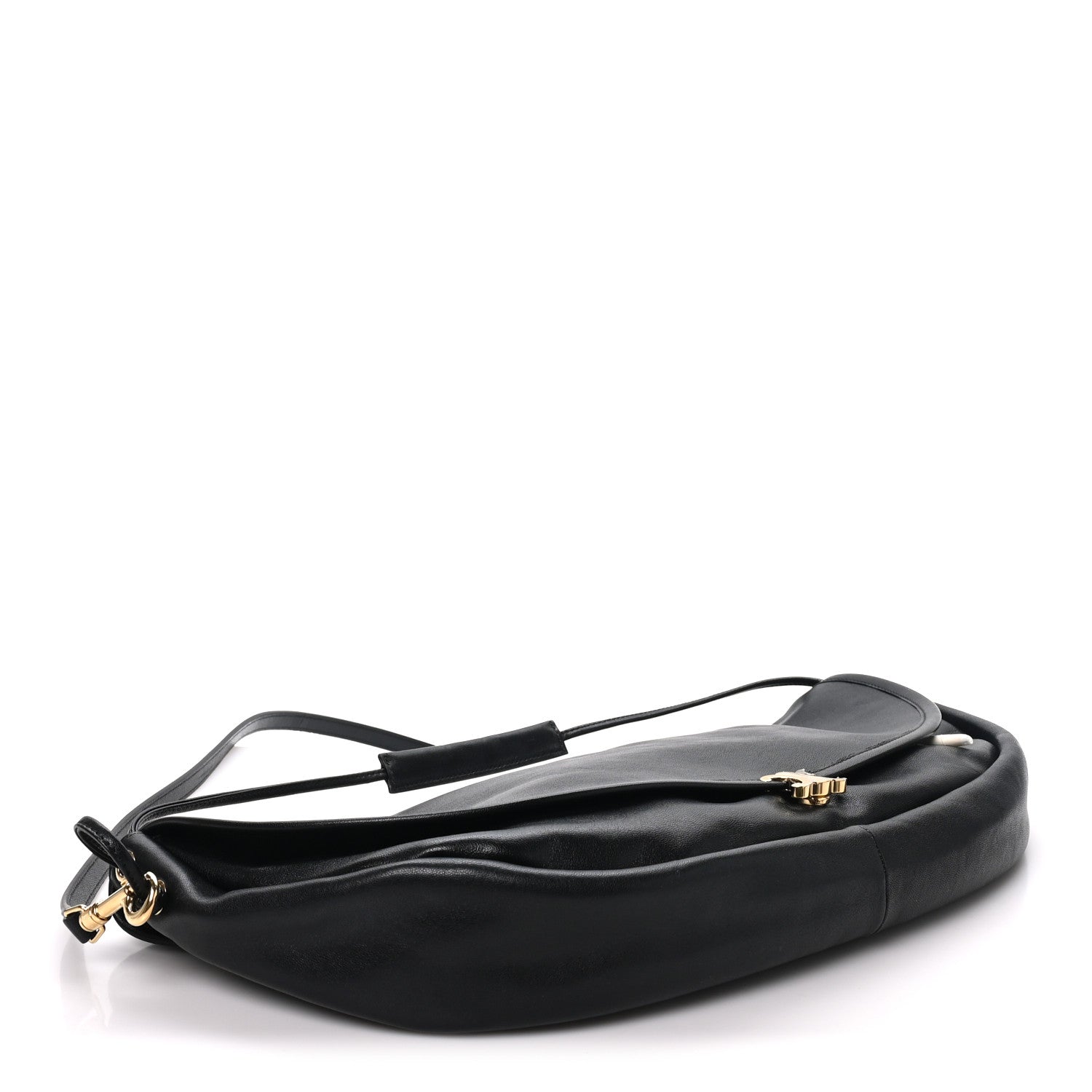 Shiny Lambskin Soft Triomphe Half Moon Bag Black — view 4