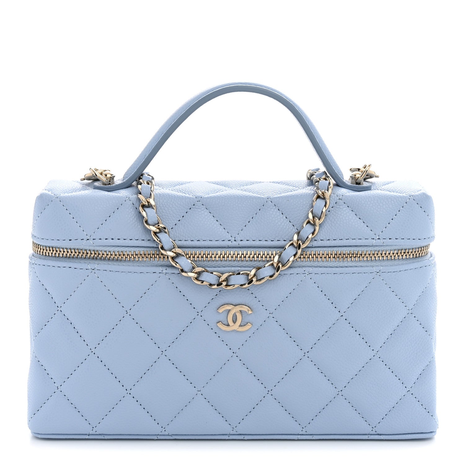 Caviar Quilted Top Handle Slim Vanity With Chain Light Blue — view 1