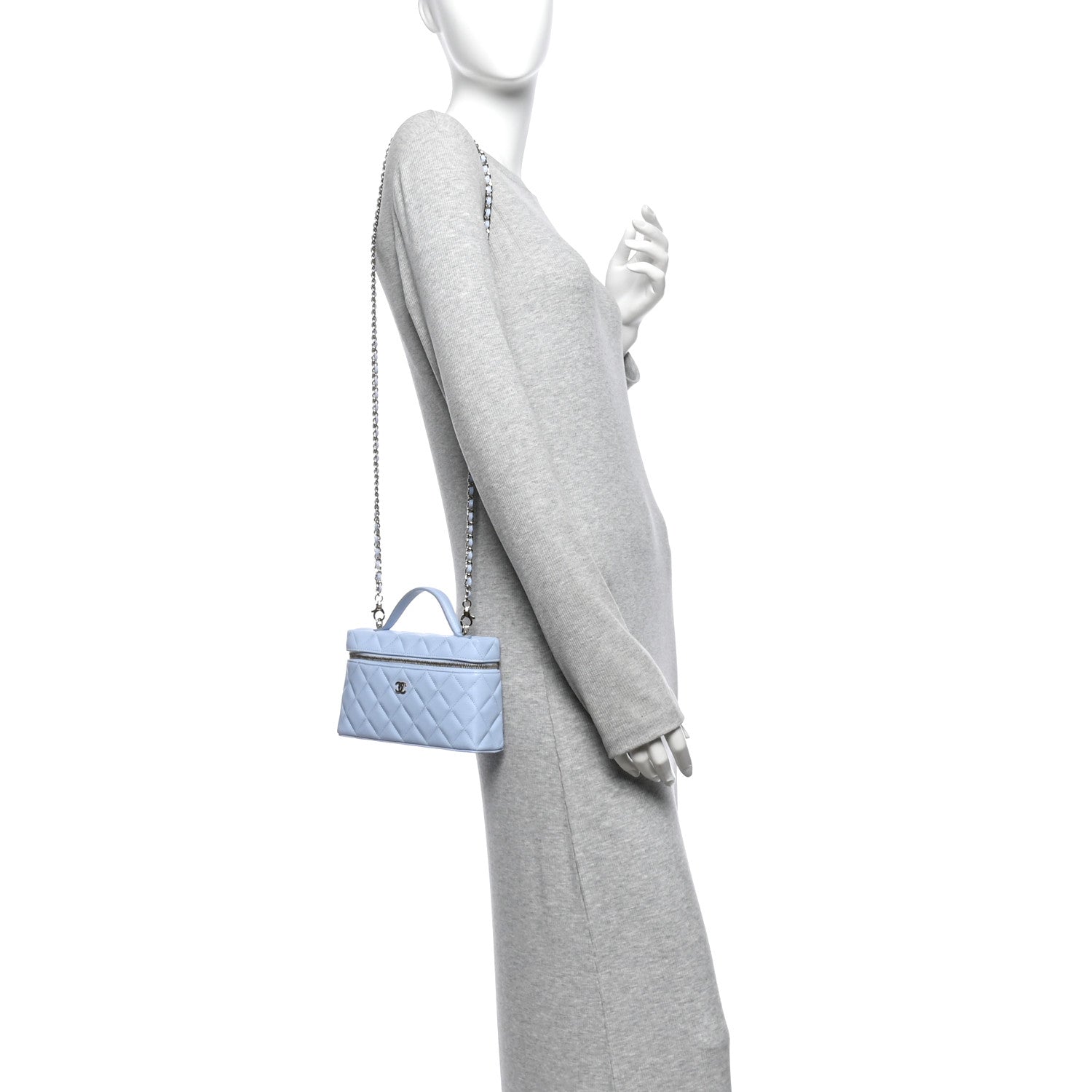Caviar Quilted Top Handle Slim Vanity With Chain Light Blue — view 2