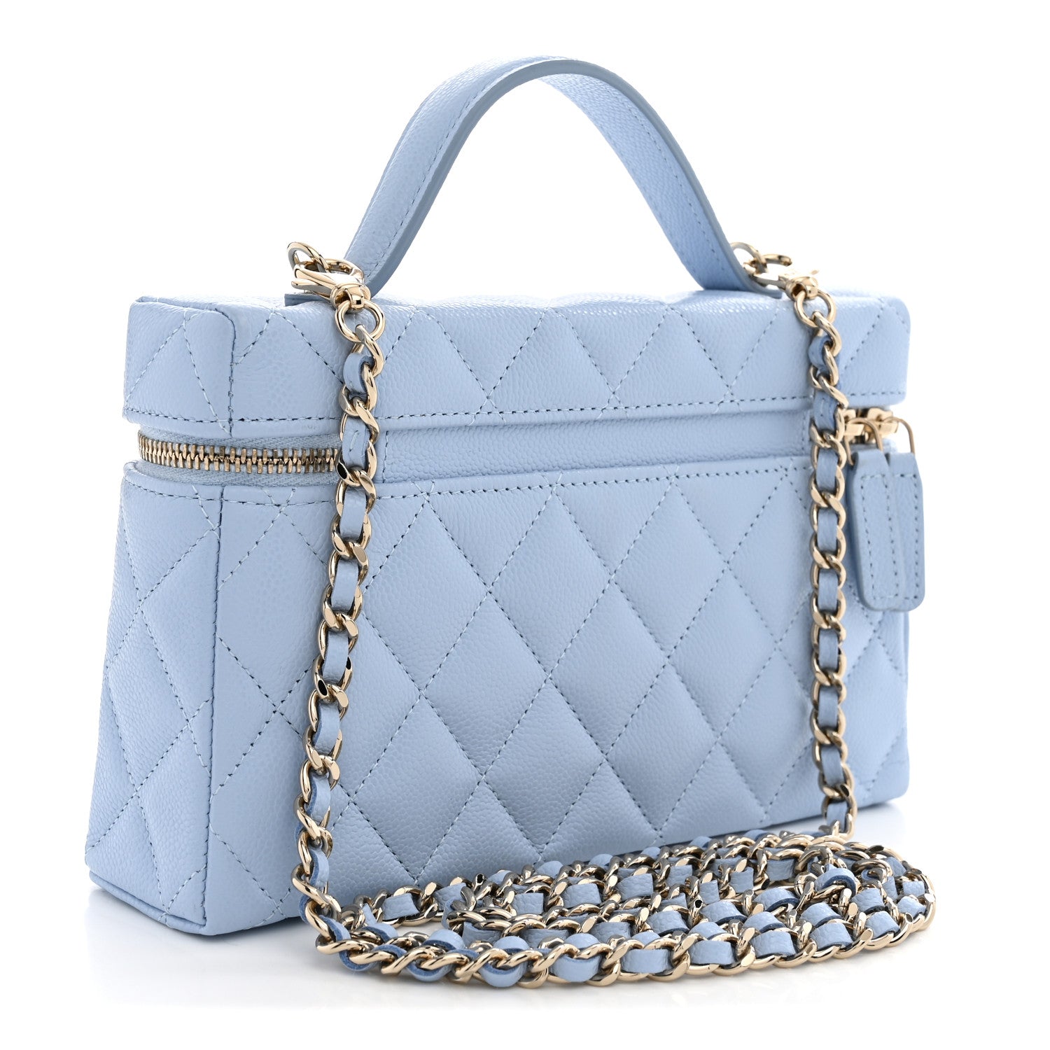 Caviar Quilted Top Handle Slim Vanity With Chain Light Blue — view 3