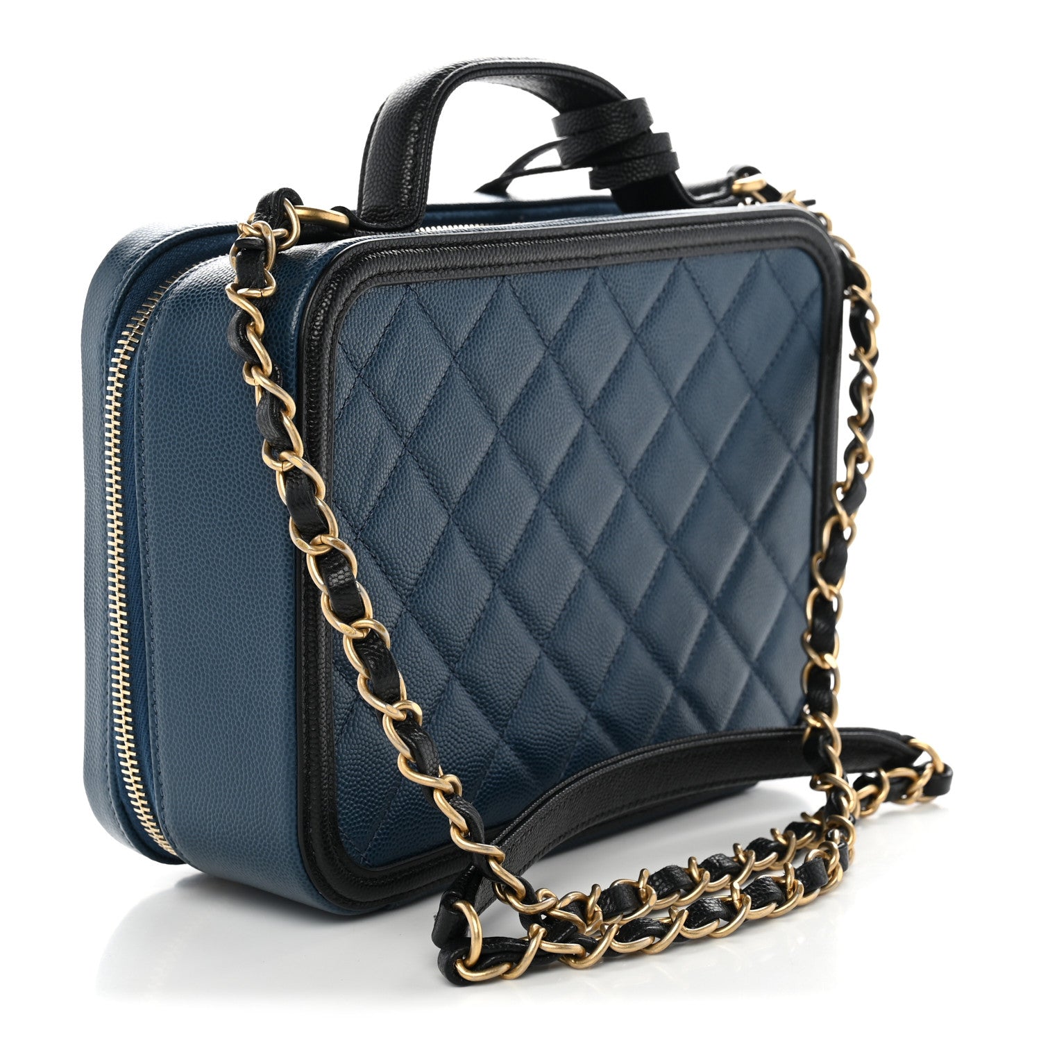 Caviar Quilted Medium CC Filigree Vanity Case Navy Black — view 3