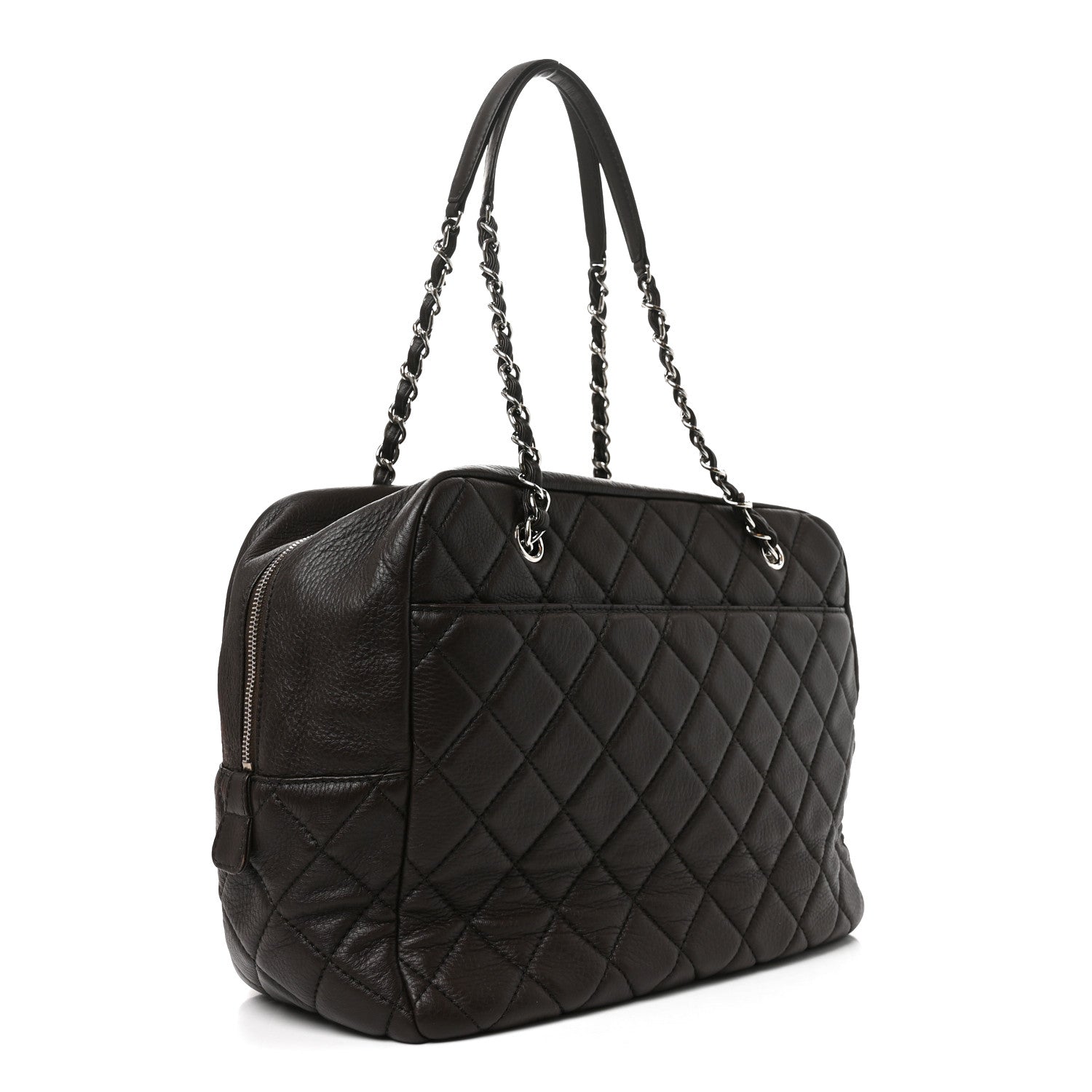 Lambskin Quilted Travel Flap Tote Dark Brown — view 3