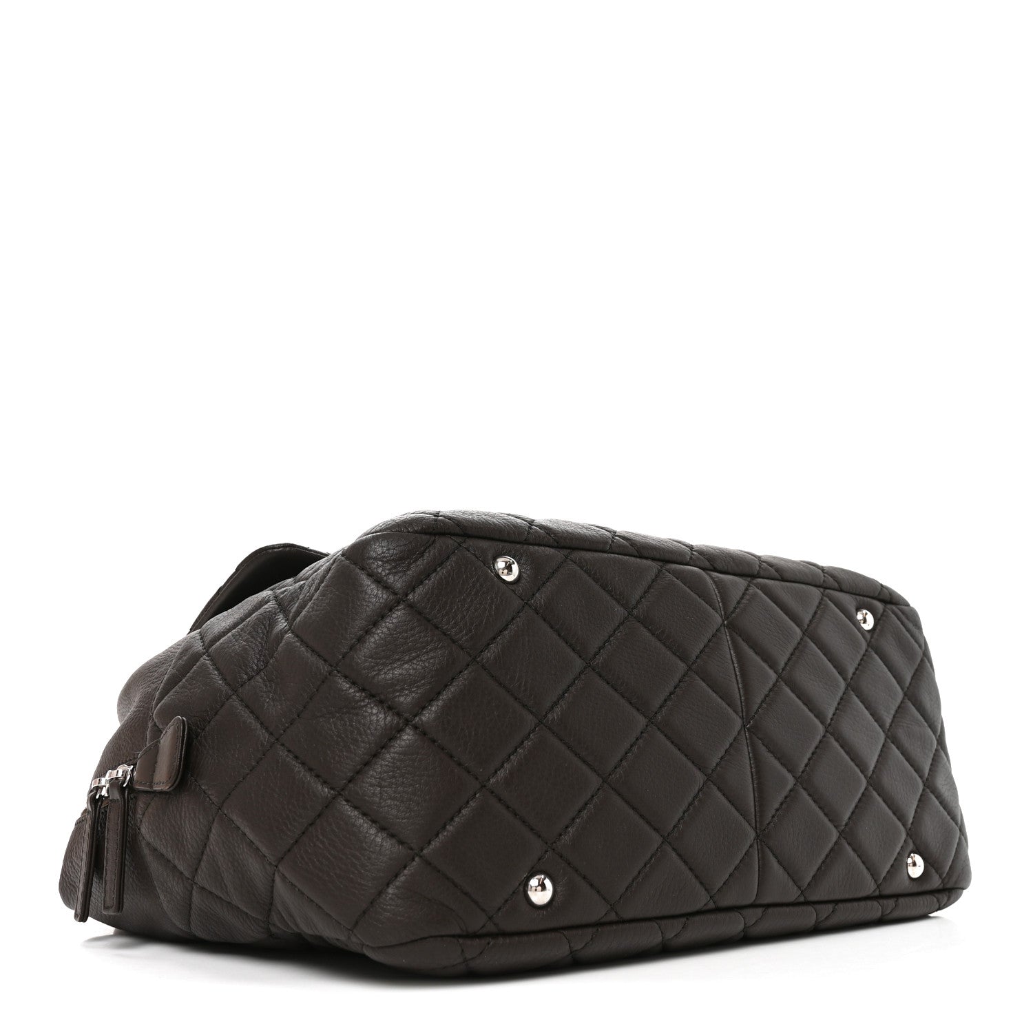 Lambskin Quilted Travel Flap Tote Dark Brown — view 4