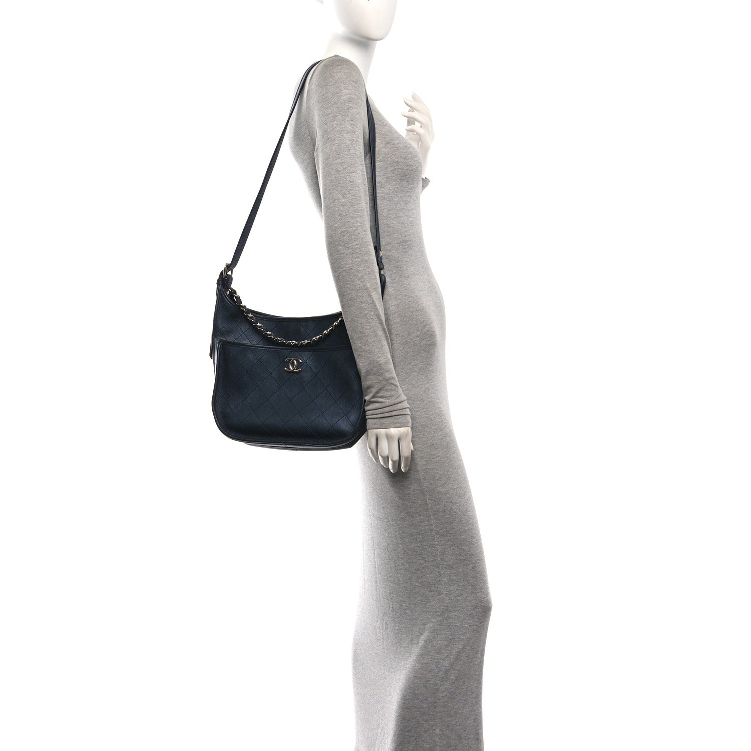 Calfskin Quilted Large Jungle Stroll Hobo Bag Navy — view 2
