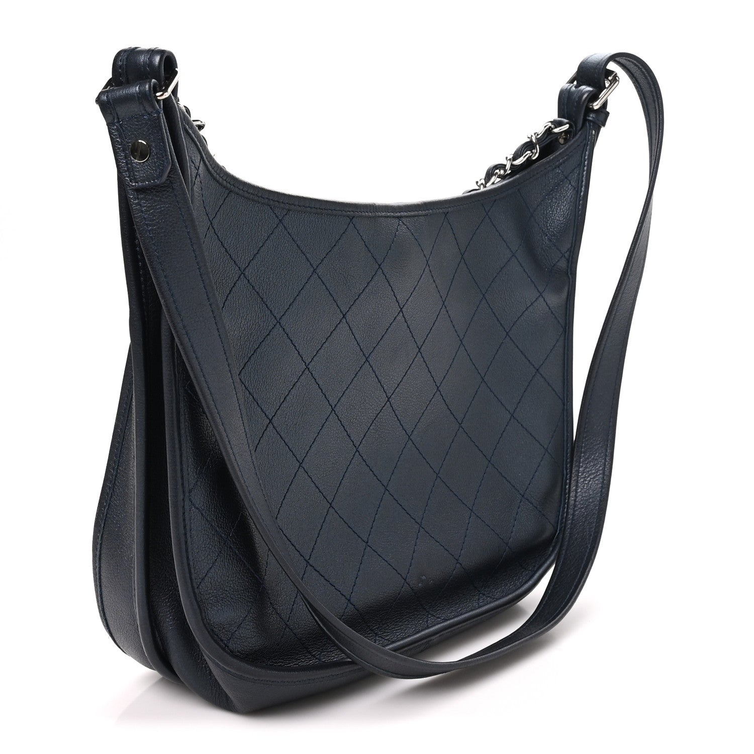 Calfskin Quilted Large Jungle Stroll Hobo Bag Navy — view 3