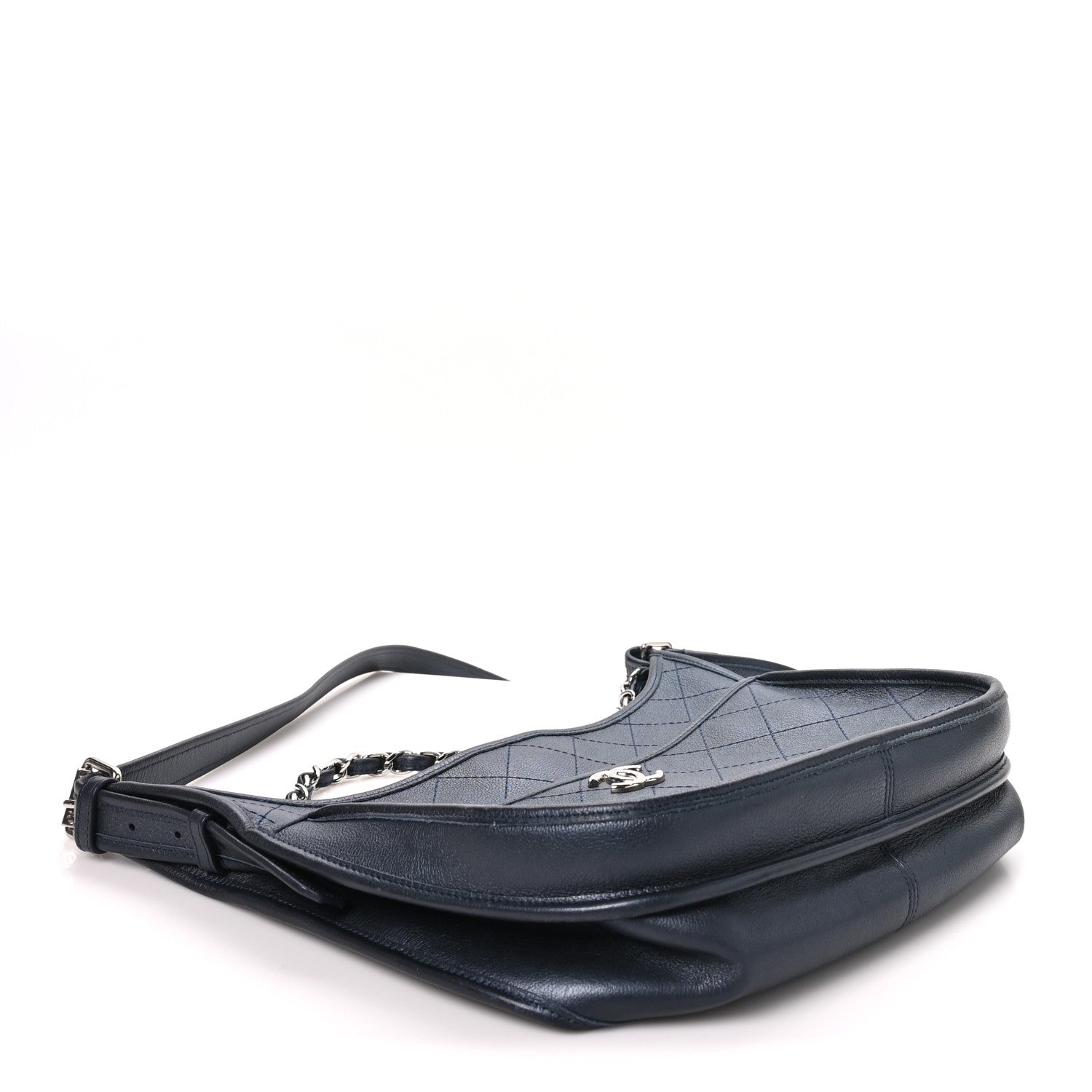 Calfskin Quilted Large Jungle Stroll Hobo Bag Navy — view 4